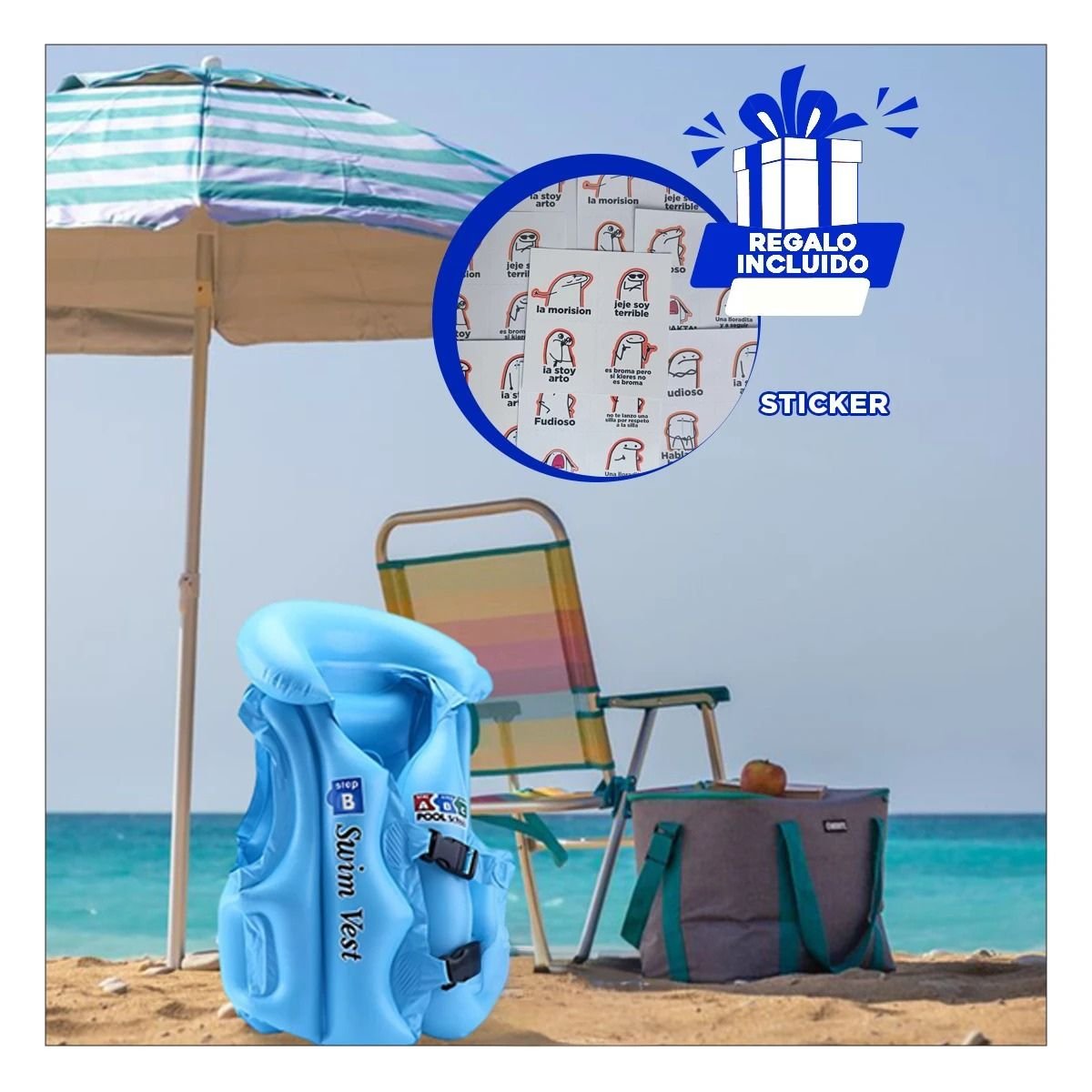 CHALECO RYBIU MG-4001A VINILO CELESTE ENTRENAR PISCINA + REGALO STICKERS - 1