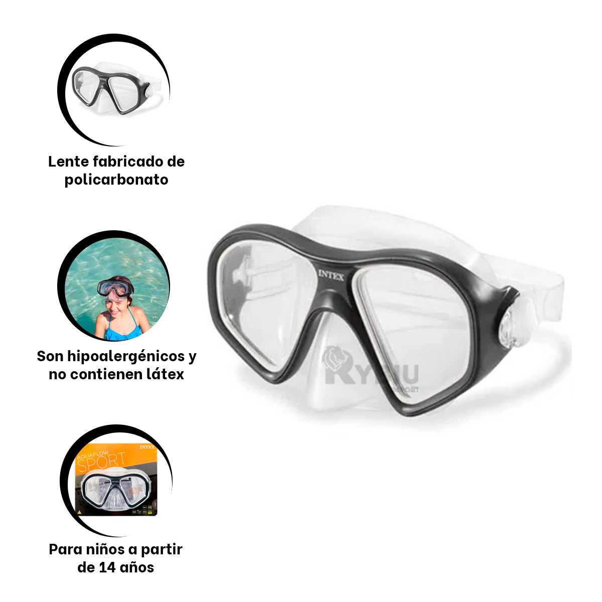 GAFAS NATACIÓN RYBIU 55977 INFANTILES UTIL PISCINA NEGRO + REGALO STICKERS - 3