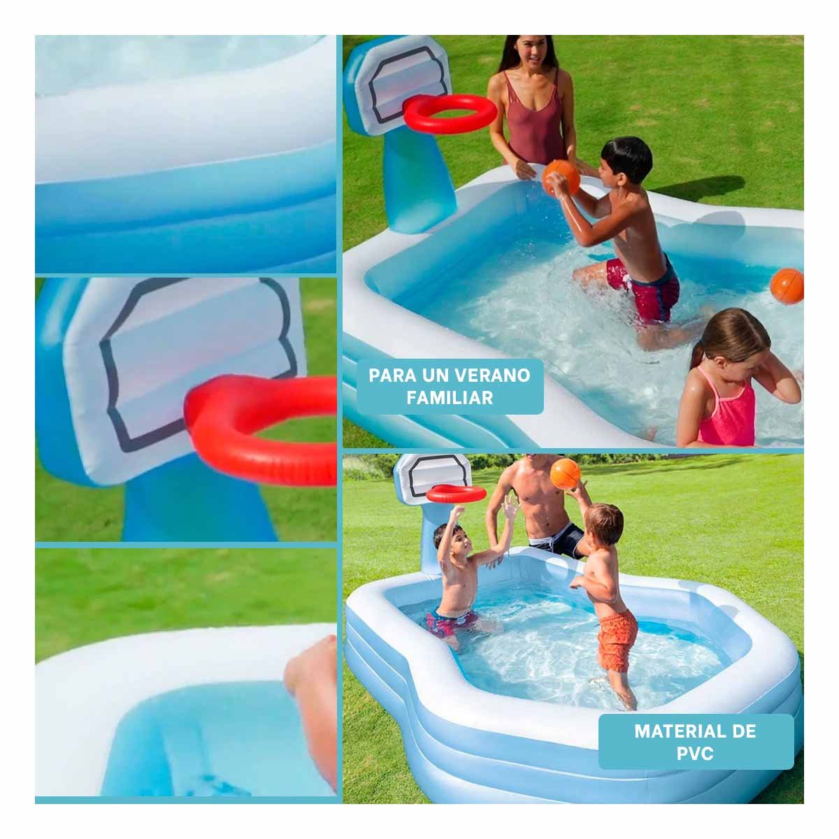 ALBERCA DE AGUA CON CANASTA DE BALONCESTO 188 X 257 X 13 CM PARA DIVERSION Y+POST IT - 1