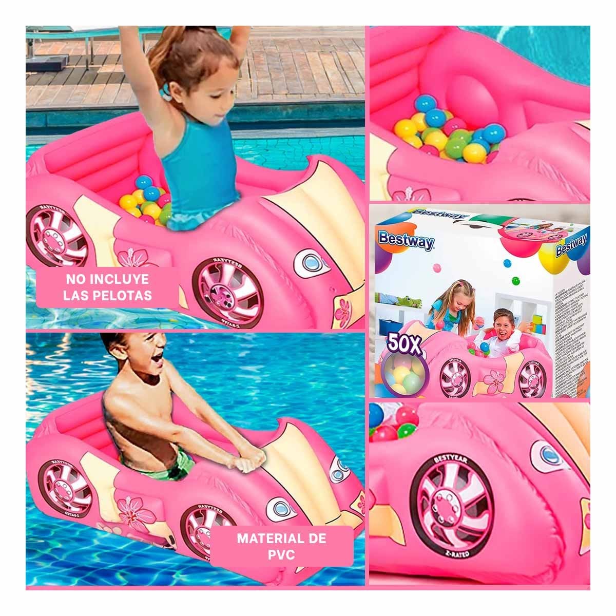 ALBERCA DE BOLAS 119X79X51 CM HINCHABLE INFANTIL COCHE DE CARRERA CASA Y+POST IT - 1