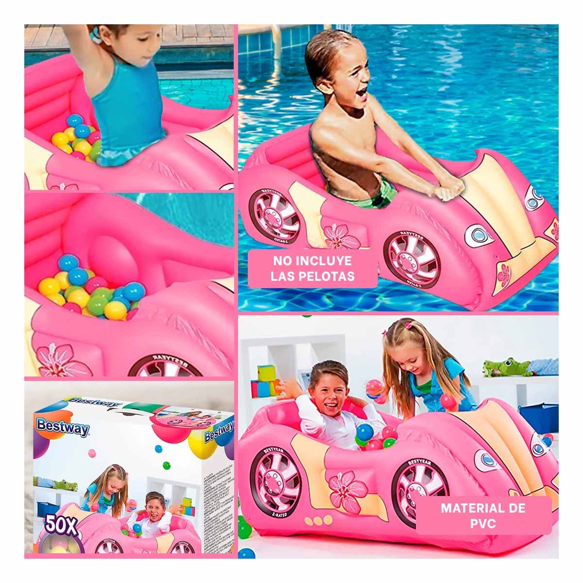ALBERCA DE BOLAS 119X79X51 CM HINCHABLE INFANTIL COCHE DE CARRERA CASA Y+POST IT - 5