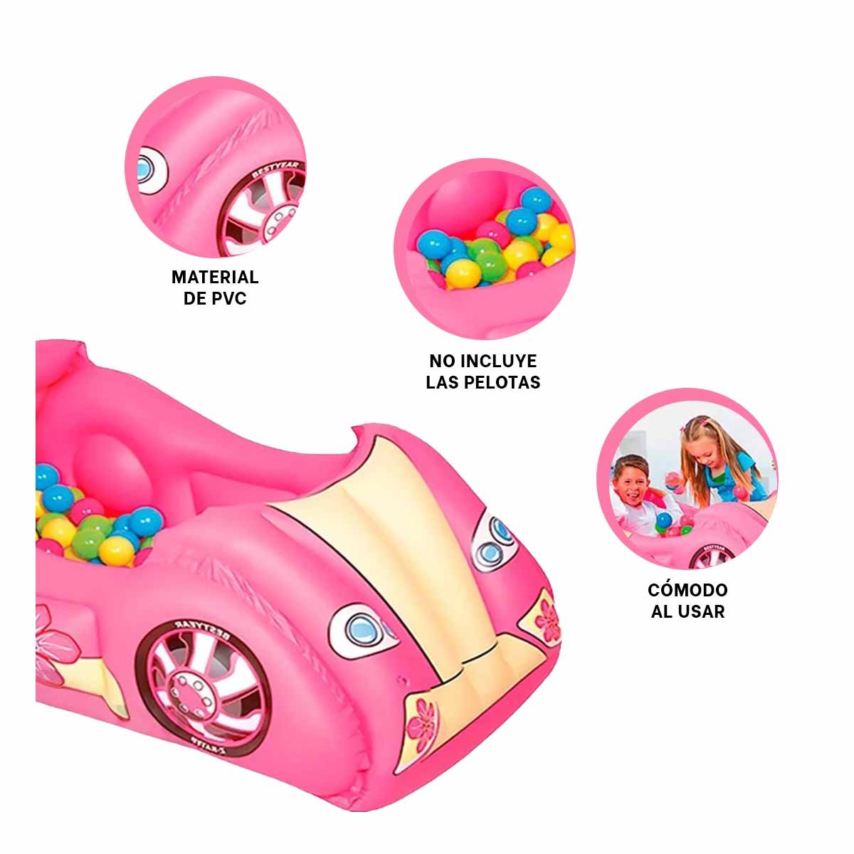 ALBERCA DE BOLAS 119X79X51 CM HINCHABLE INFANTIL COCHE DE CARRERA NINOS Y+LIGAS REGALO - 3