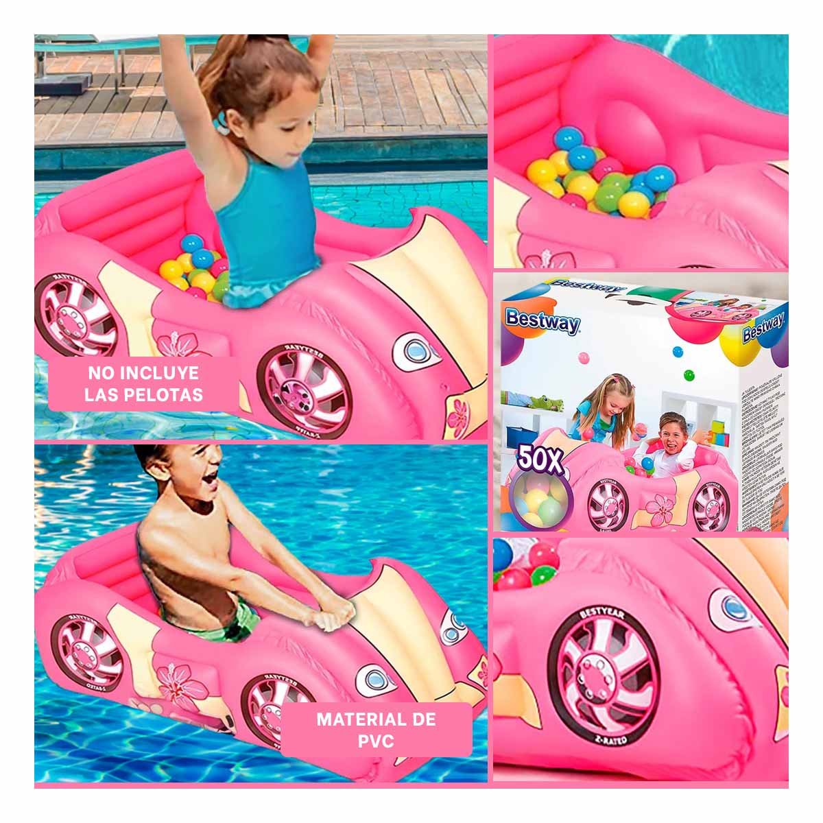ALBERCA DE BOLAS 119X79X51 CM HINCHABLE INFANTIL COCHE DE CARRERA NINOS Y+LIGAS REGALO - 5