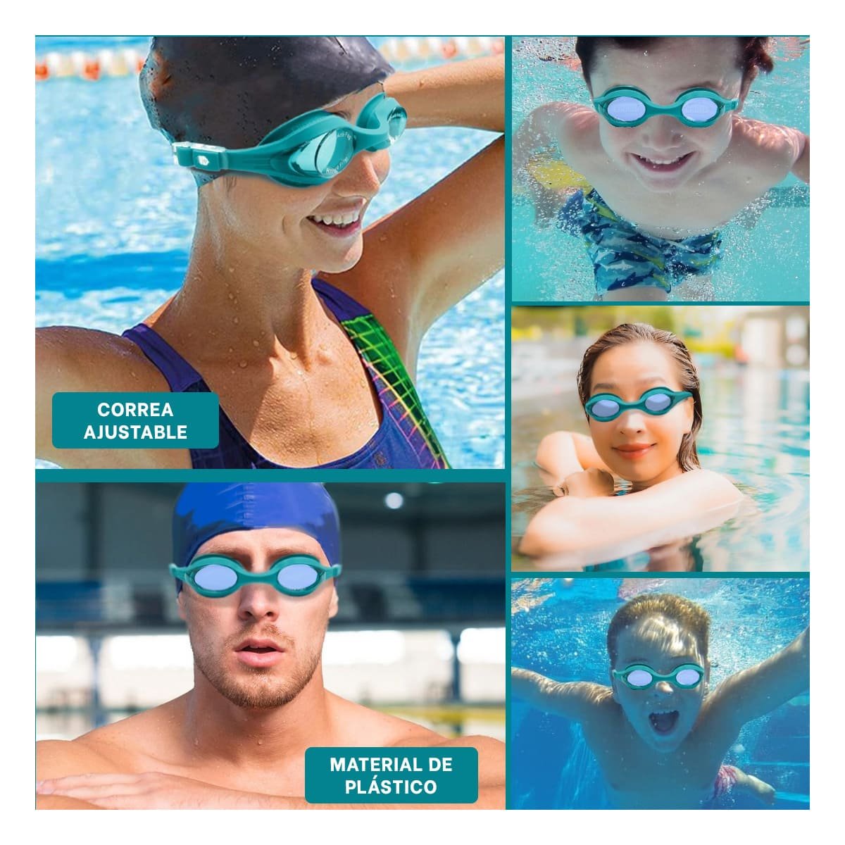 ANTEOJOS NATACIÓN RYBIU MG-1600 AJUSTABLES CELESTE + POST-IT ADHESIVOS - 5