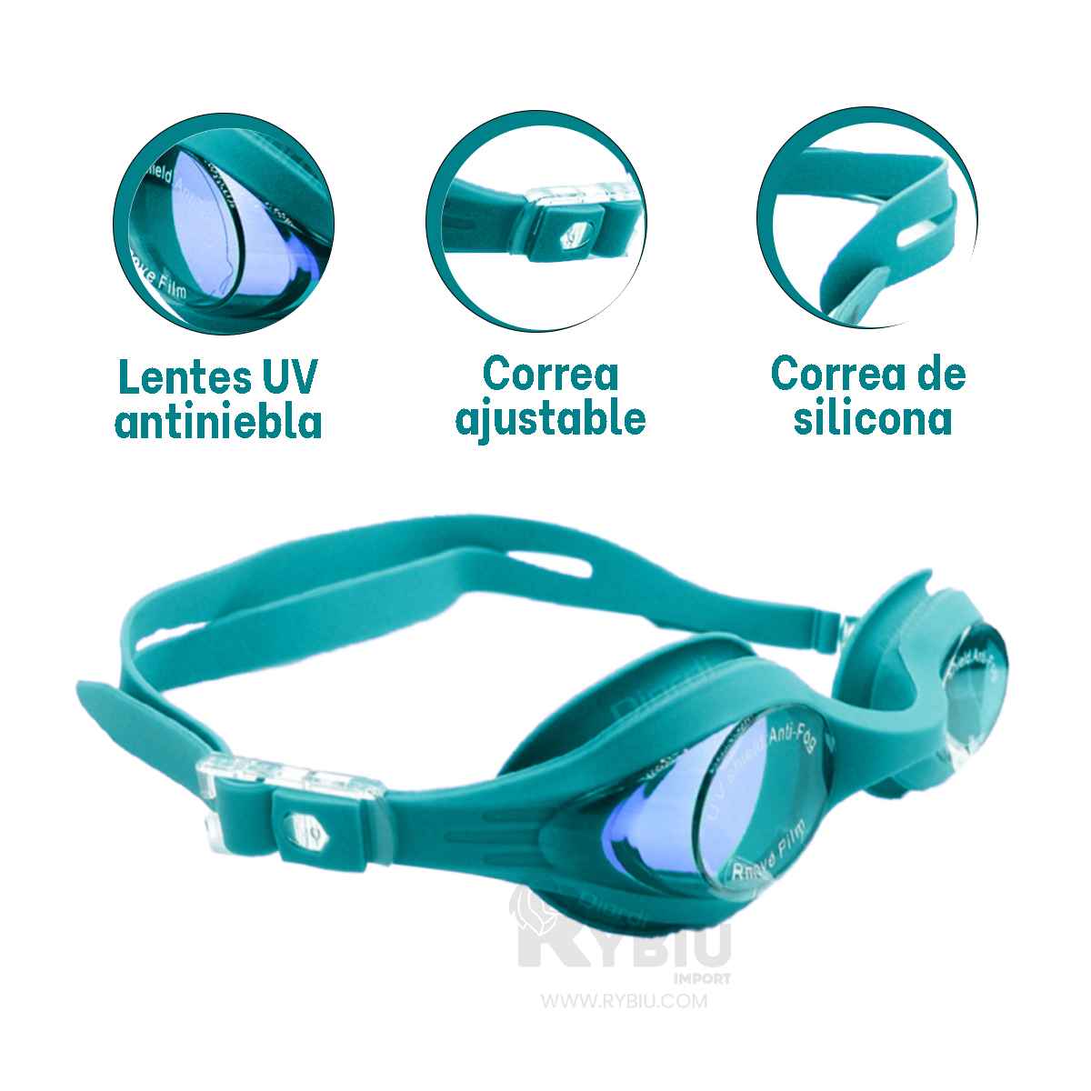 GAFAS NATACIÓN RYBIU MG-1600 UTILES PISCINA CELESTE + REGALO STICKERS - 3