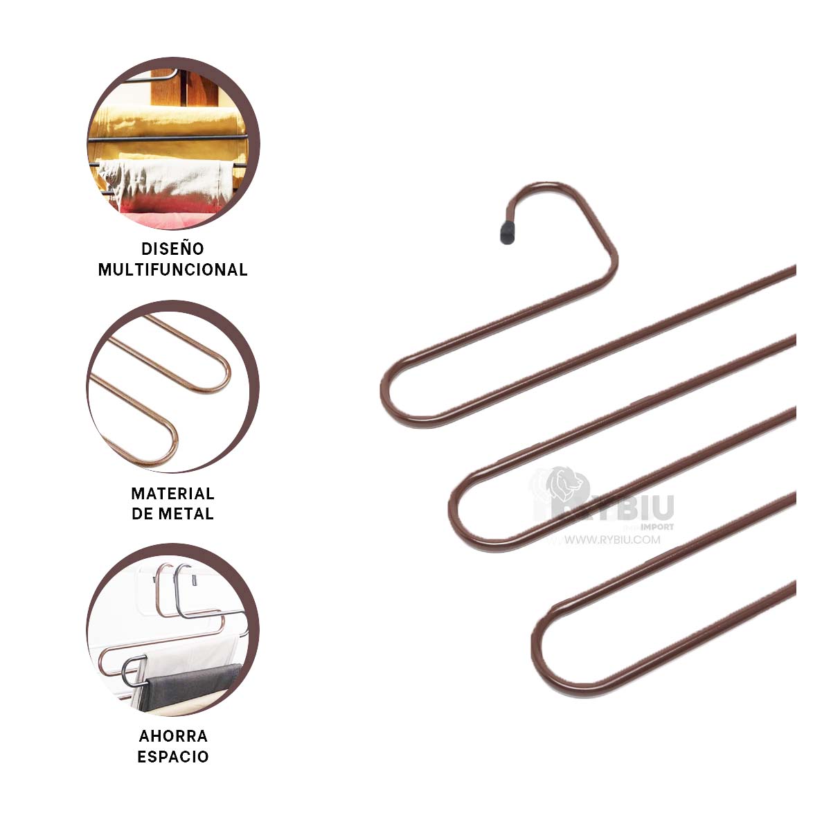 SET GANCHO RYBIU HO30799 PRENDAS METAL MARRON + REGALO STICKERS - 1