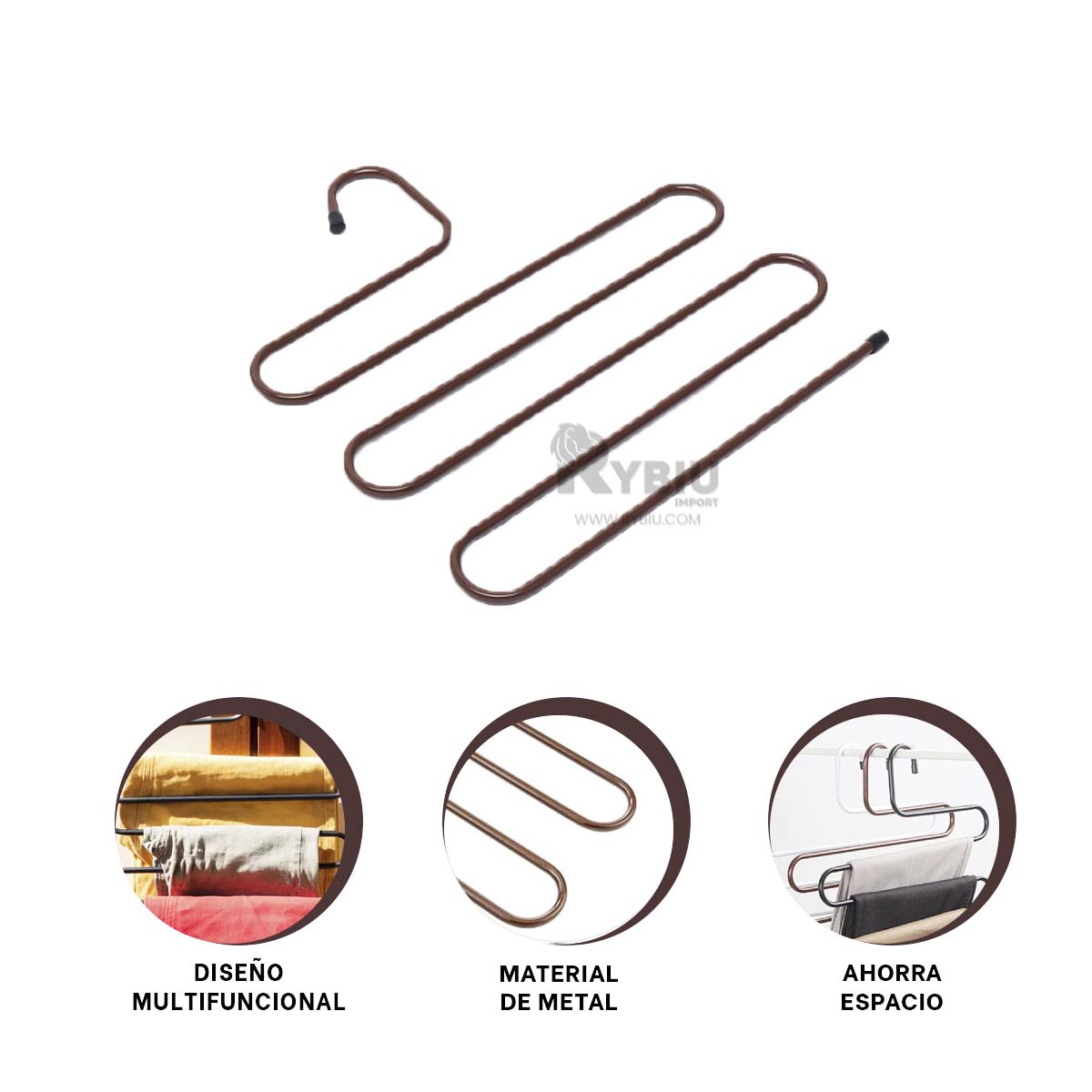 SET GANCHO RYBIU HO30799 PRENDAS METAL MARRON + REGALO STICKERS - 2