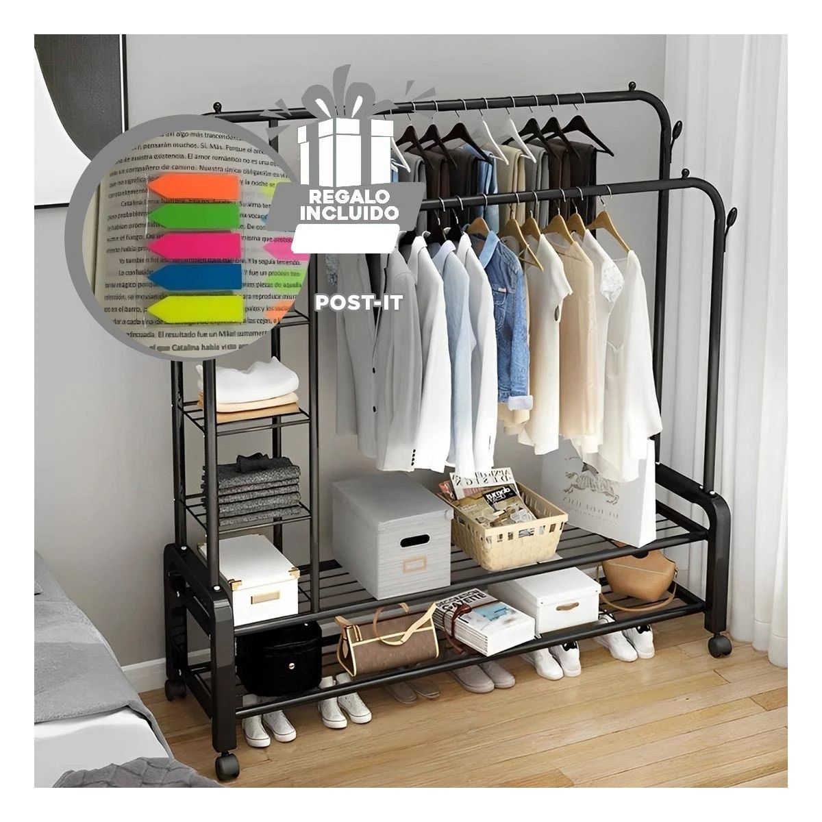 SOPORTE RYBIU HO32617 CASA TONALIDAD NEGRO + BANDERITAS ADHESIVAS - 1