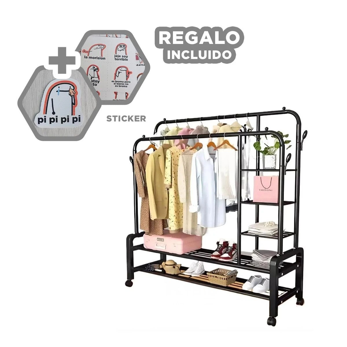 ESTANTE RYBIU HO32617 COMPACTO 2 NIVELES NEGRO + REGALO STICKERS - 1