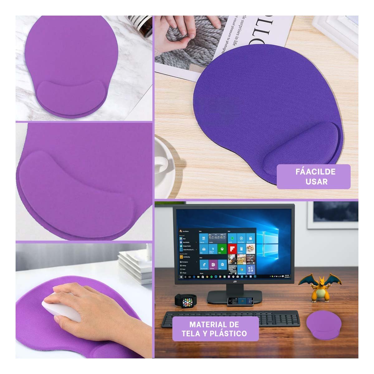 COJINETE RYBIU TE32544 RESISTENTE PARA RATÓN LILA + POST-IT ADHESIVOS - 5