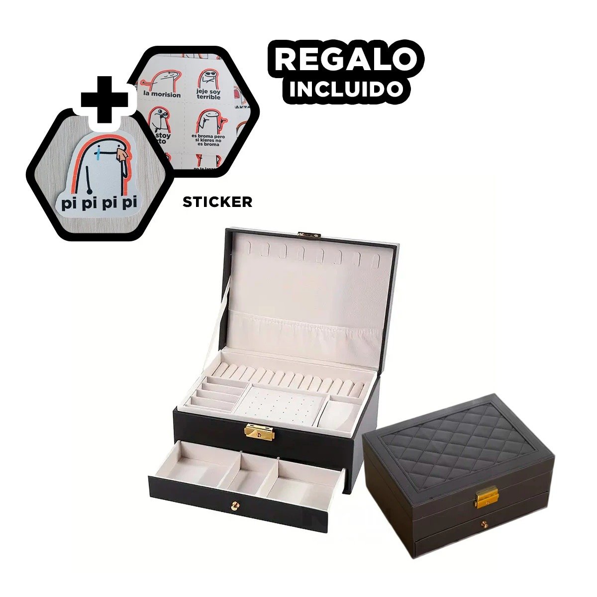 JOYERO RYBIU BE34273 CON LLAVE ORGANIZADOR EN + REGALO STICKERS NEGRO - 1