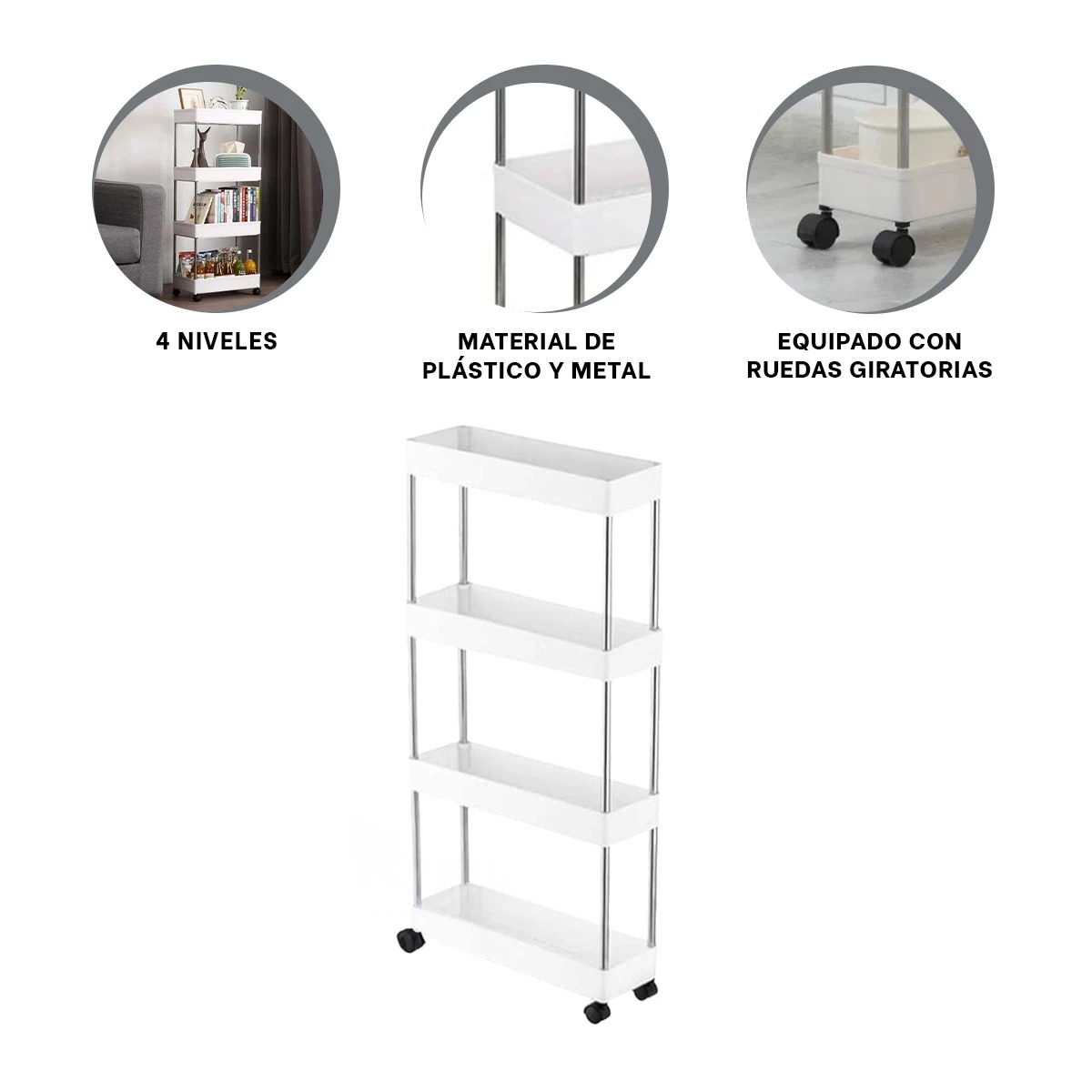 RACK CON RUEDAS DE 4 NIVELES EN BLANCO Y+REGALO STICKERS - 2