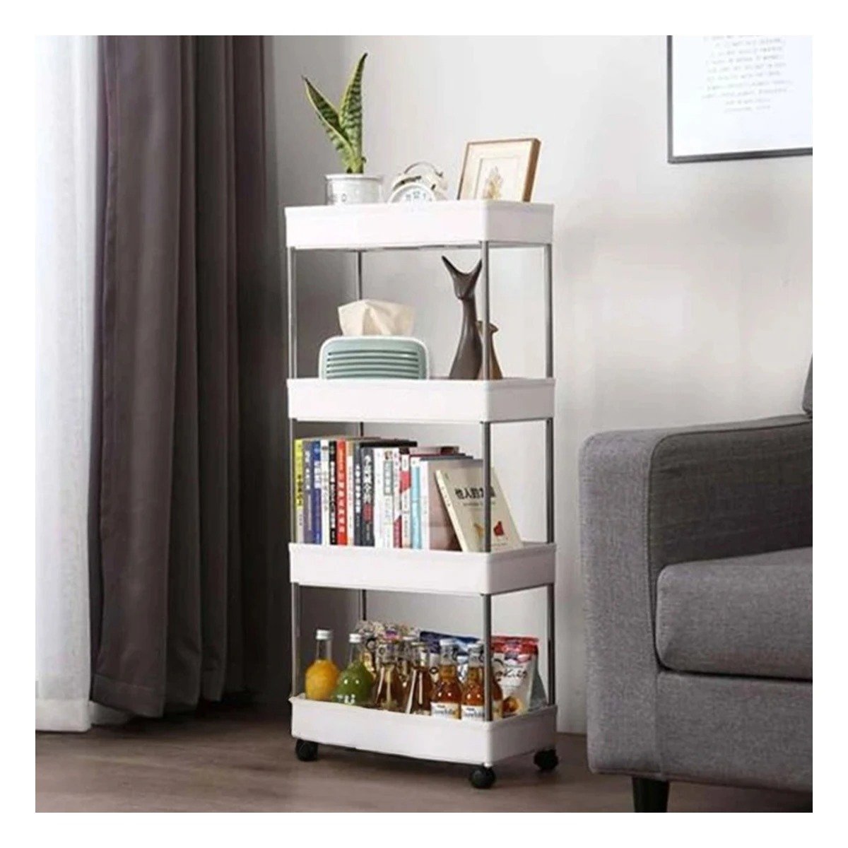 TORRE AUXILIAR DE COCINA 4 NIVELES CON RUEDAS BLANCO PARA HOGAR Y ACCESO Y+LIGAS REGALO - 2