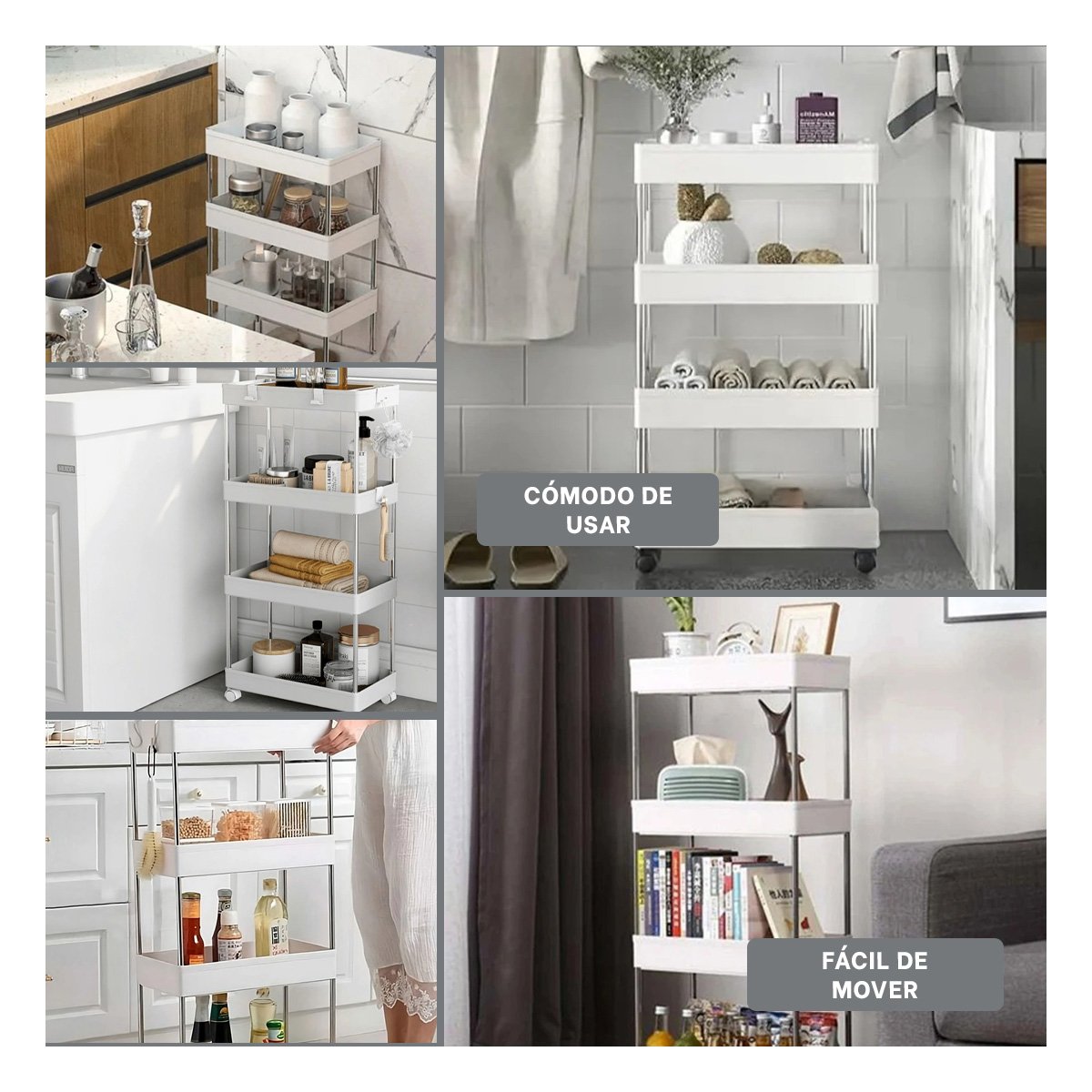 TORRE AUXILIAR DE COCINA 4 NIVELES CON RUEDAS BLANCO PARA HOGAR Y ACCESO Y+LIGAS REGALO - 5