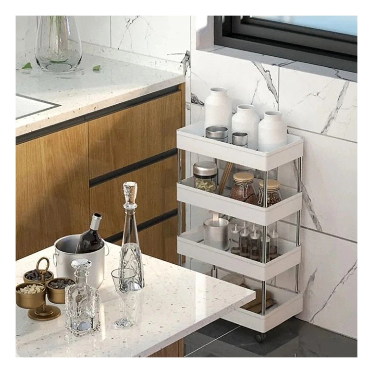 SISTEMA AUXILIAR DE COCINA 4 NIVELES CON RUEDAS BLANCO PARA HOGAR Y USO DIARIO - 1