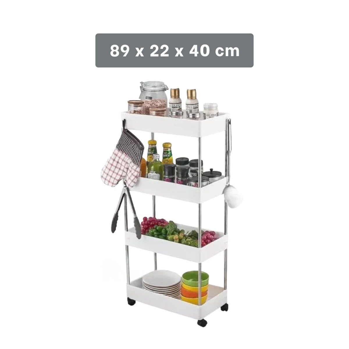 SISTEMA AUXILIAR DE COCINA 4 NIVELES CON RUEDAS BLANCO PARA HOGAR Y USO DIARIO - 4