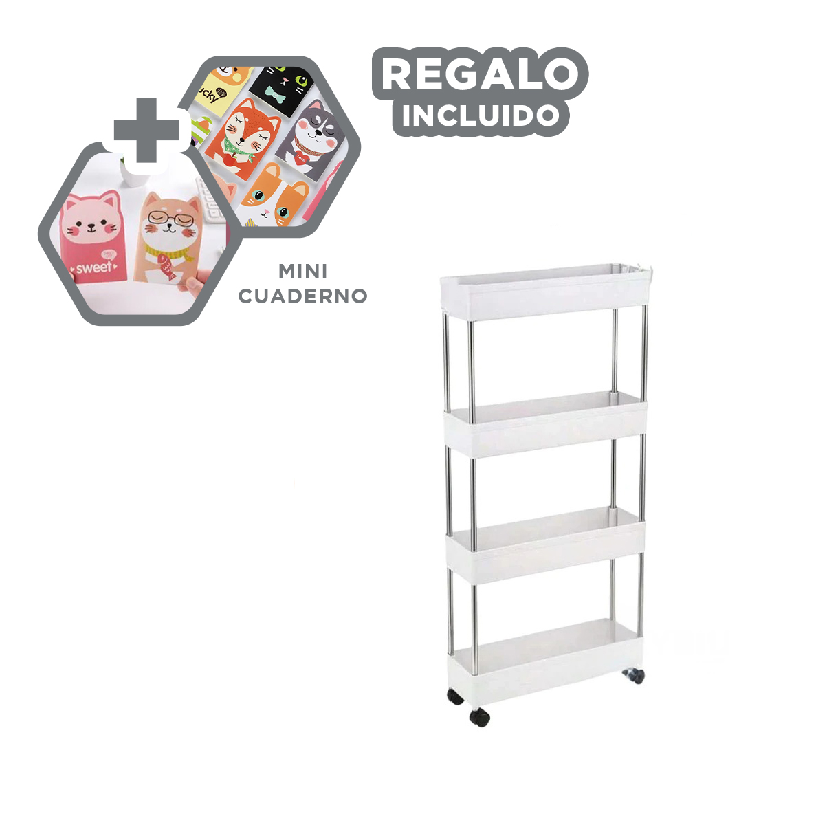 ESTANTE COMPACTO ALTO DE 4 NIVELES BLANCO Y+REGALO AGENDITA - 1