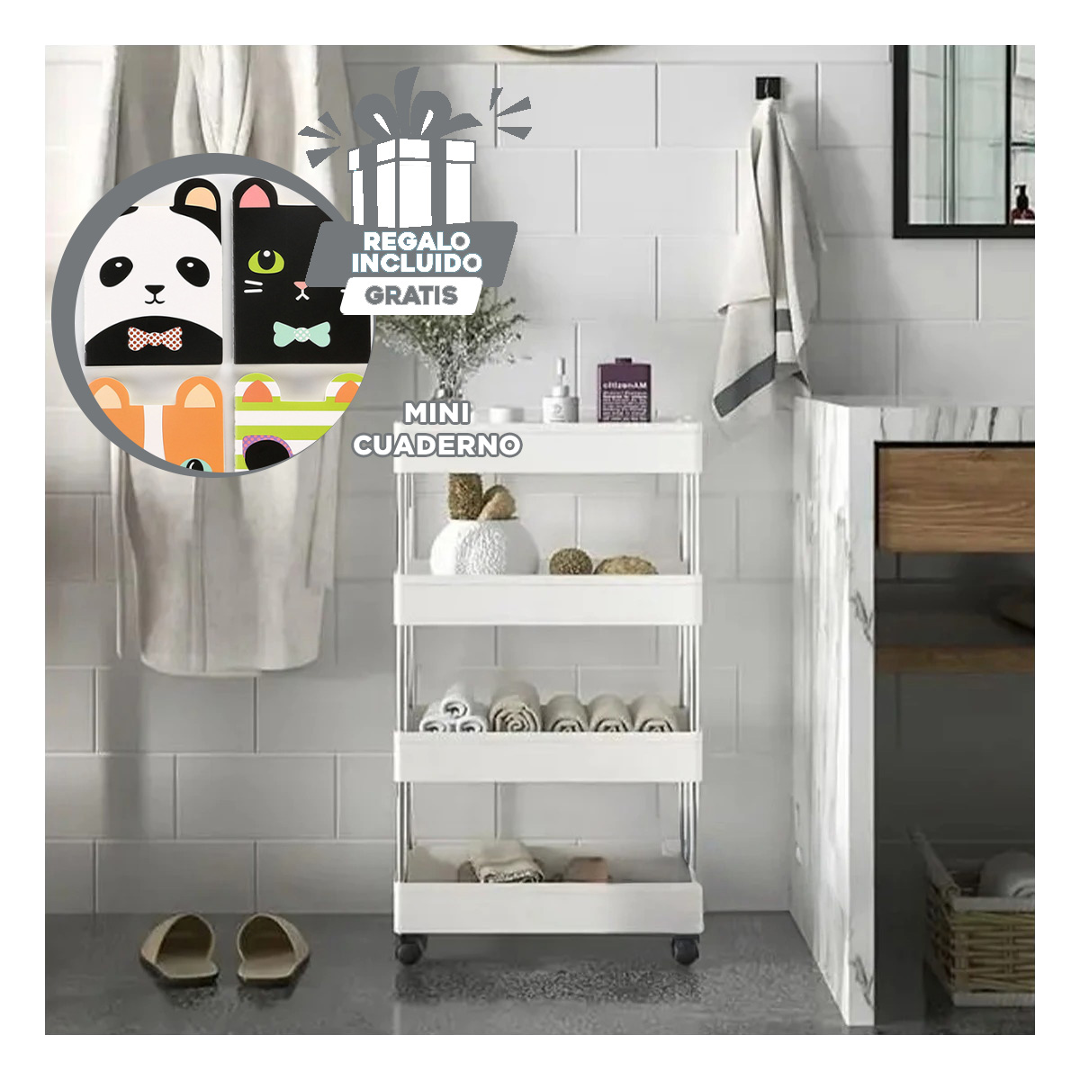 RACK PRACTICO UTIL DE 4 NIVELES EN BLANCO Y+GIFT MINIAGENDA - 1