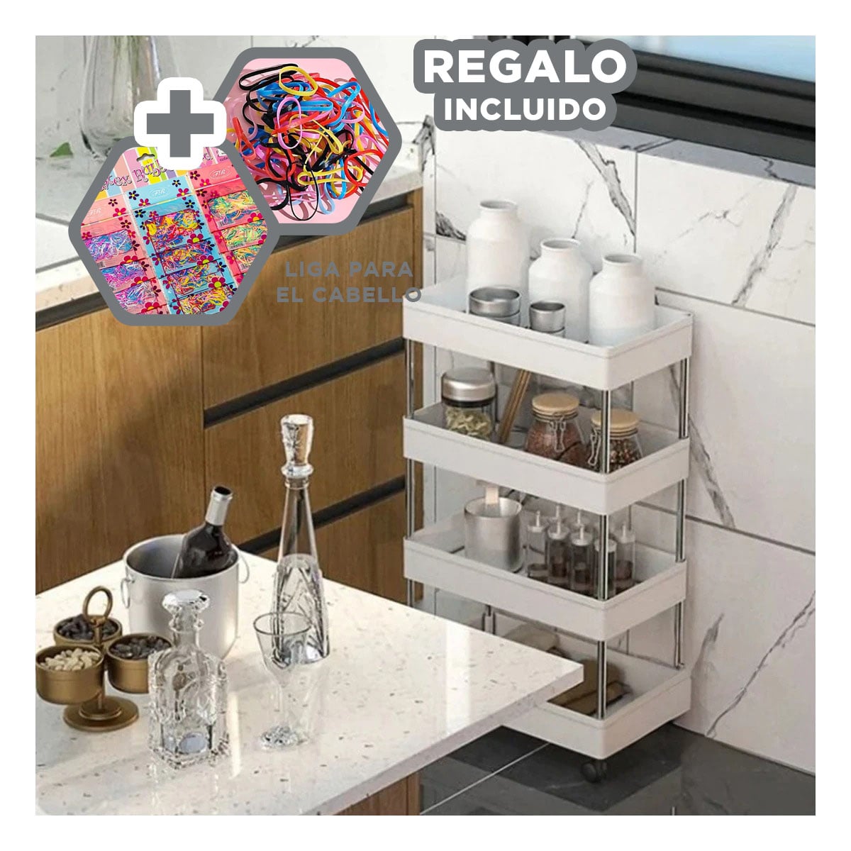 ANAQUEL DE HOGAR 4 NIVELES BLANCO Y+REGALO LIGAS PARA PEINAR - 1