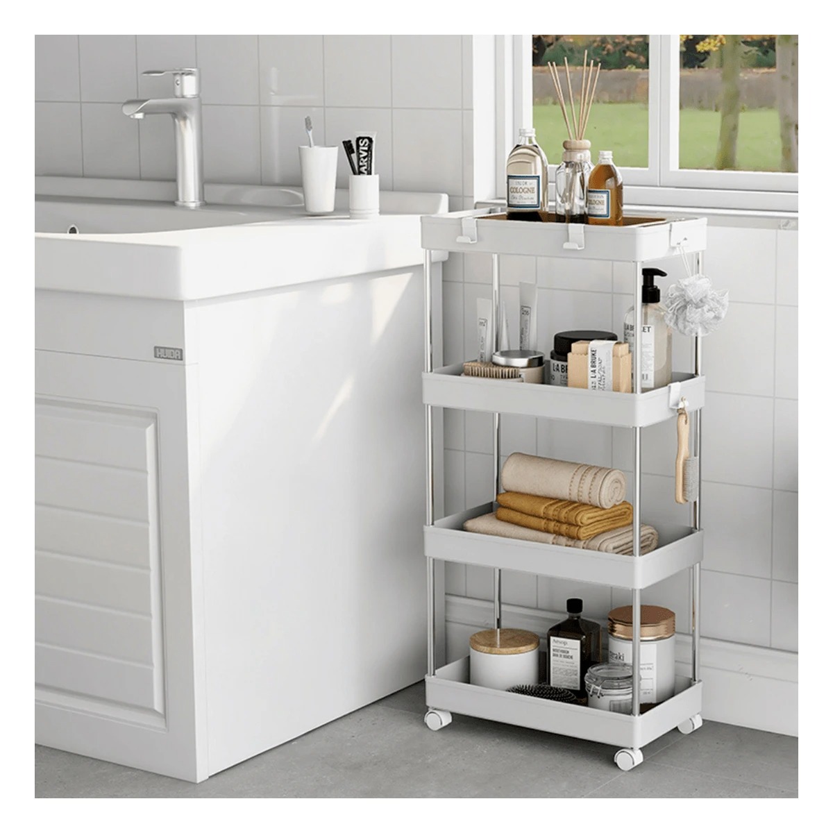 RACK MODERNO DE 4 NIVELES EN BLANCO Y+ENVOLTORIO DE REGALO - 1