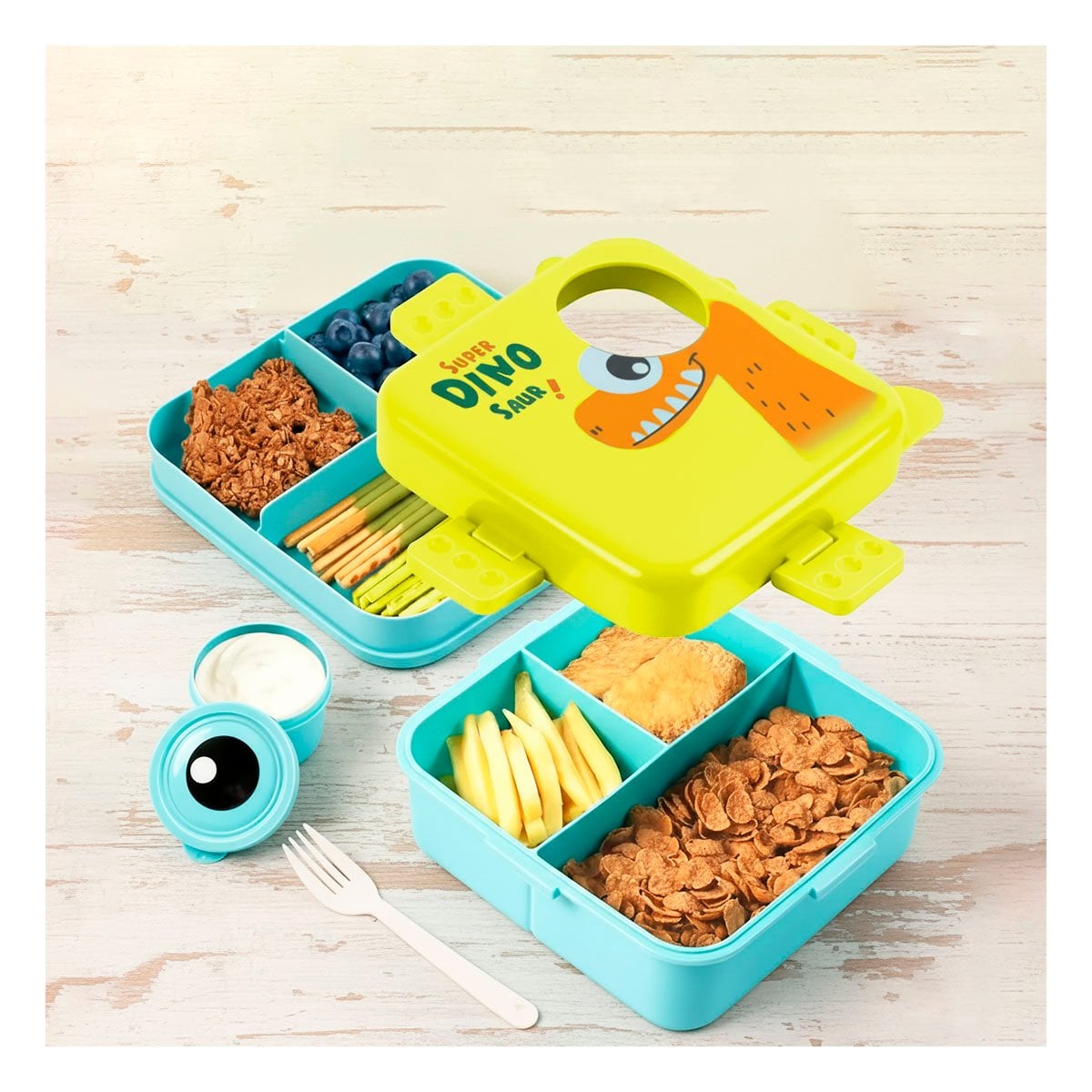 PACK12 MODULAR CUADRADO PARA SNACKS DIVERTIDOS 1600ML VERDE Y CELESTE Y+PAPEL REGALO - 3