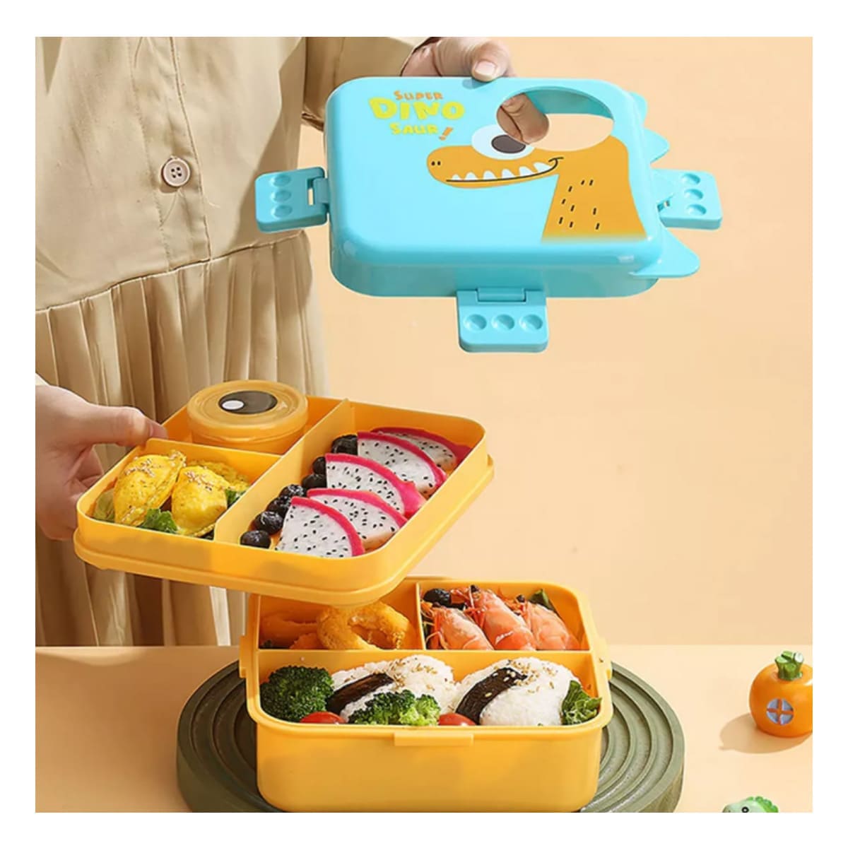 PACK5 LONCHERA DIBUJO DINO 1600ML VER Y+BANDERITAS ADHESIVAS - 4