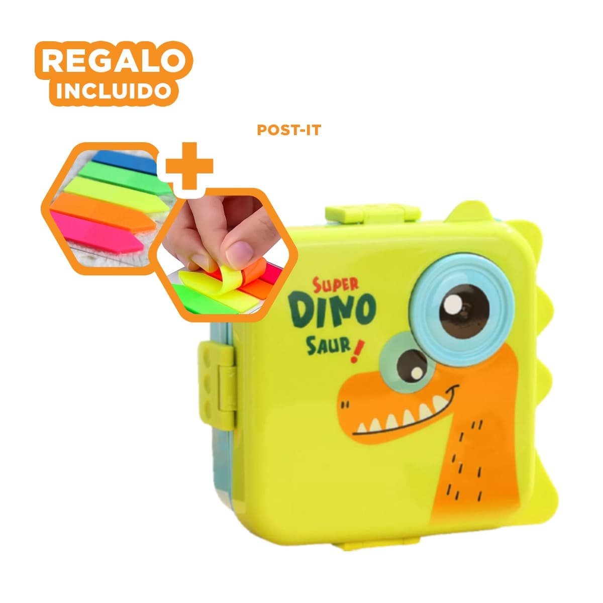 PACK9 LONCHERA PLASTICO 1600ML VERDE Y+BANDERITAS ADHESIVAS - 1