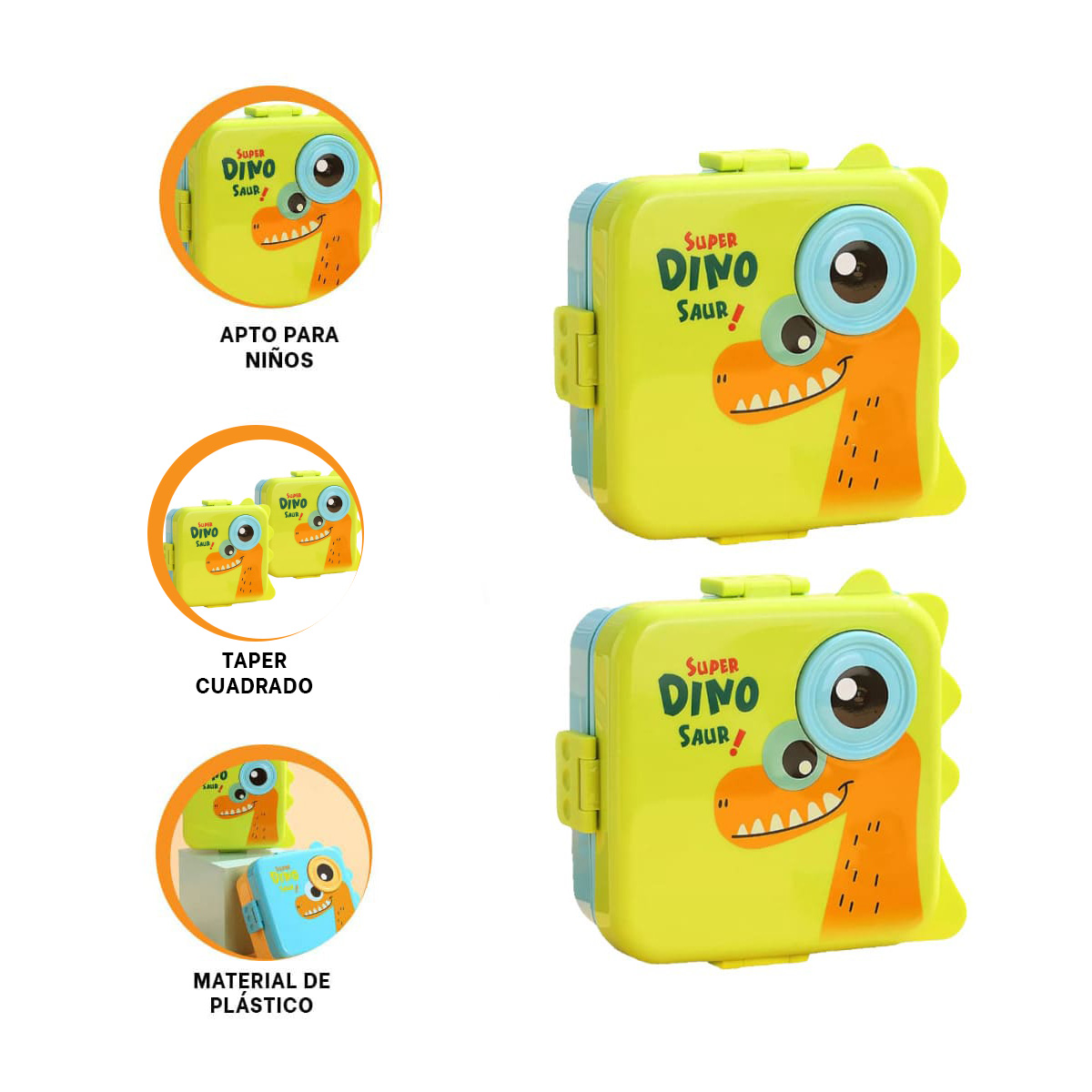 PACK9 LONCHERA PLASTICO 1600ML VERDE Y+BANDERITAS ADHESIVAS - 2