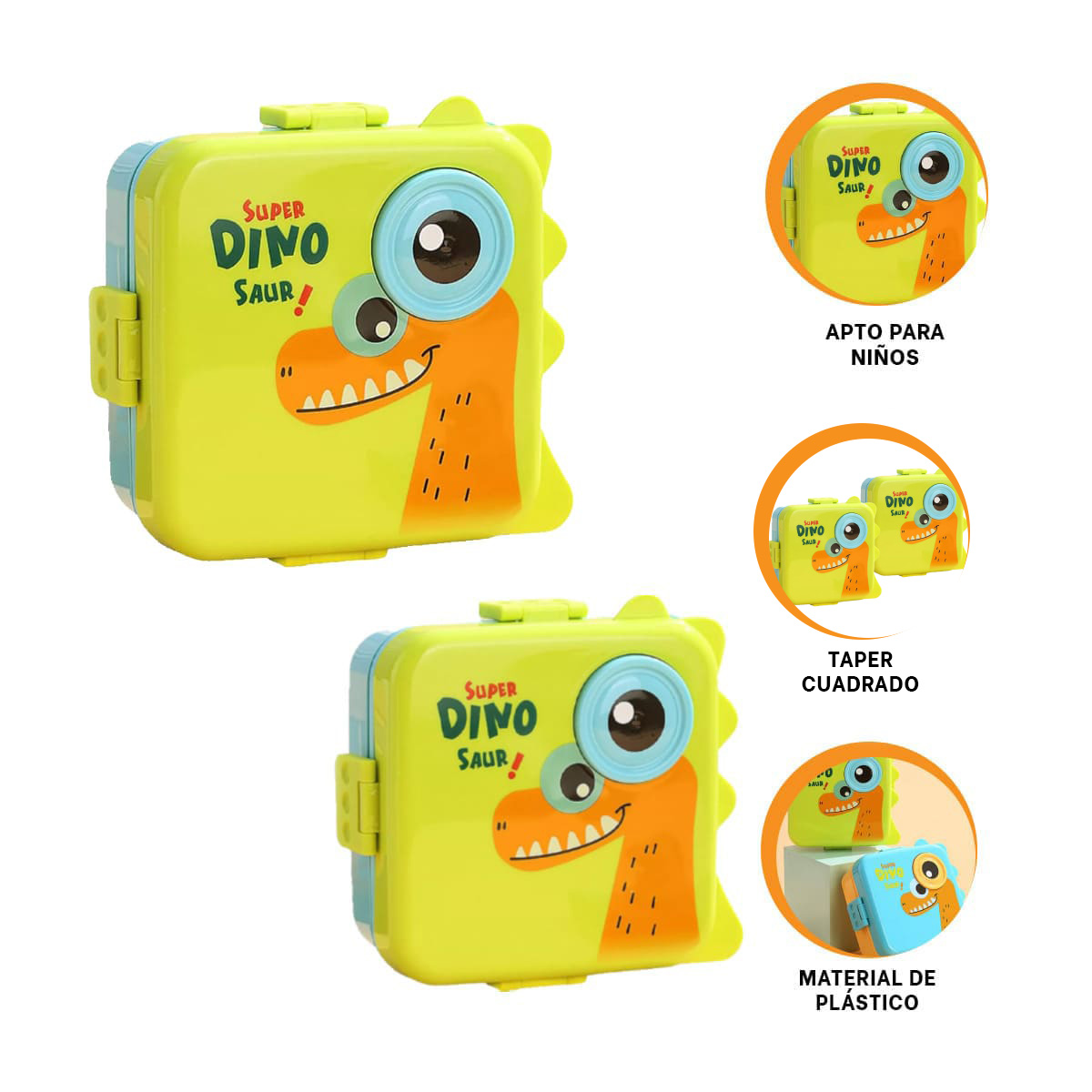 PACK9 LONCHERA PLASTICO 1600ML VERDE Y+BANDERITAS ADHESIVAS - 3