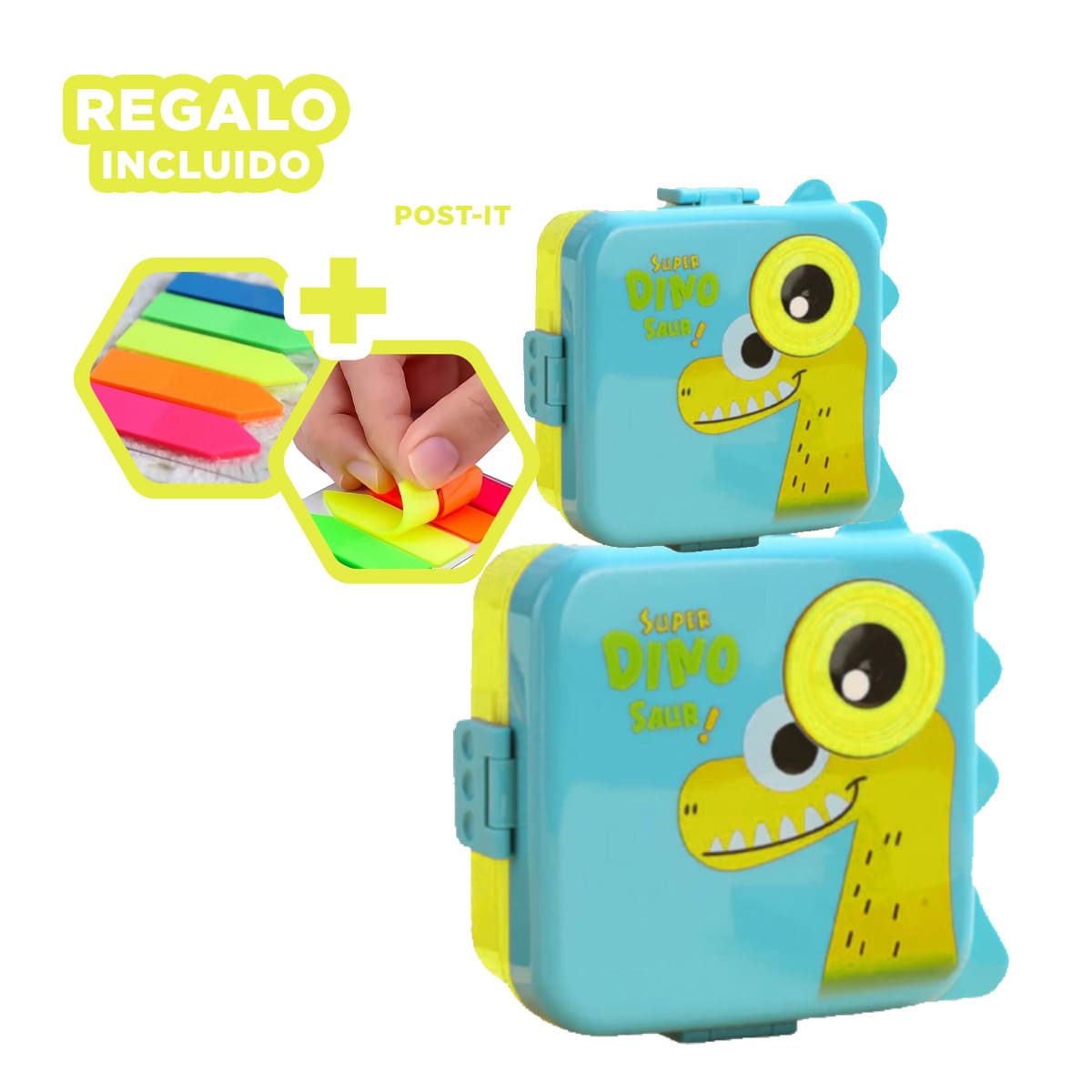 PACK6 TAPER DINOSURIO 1600ML CELESTE Y+BANDERITAS ADHESIVAS - 1