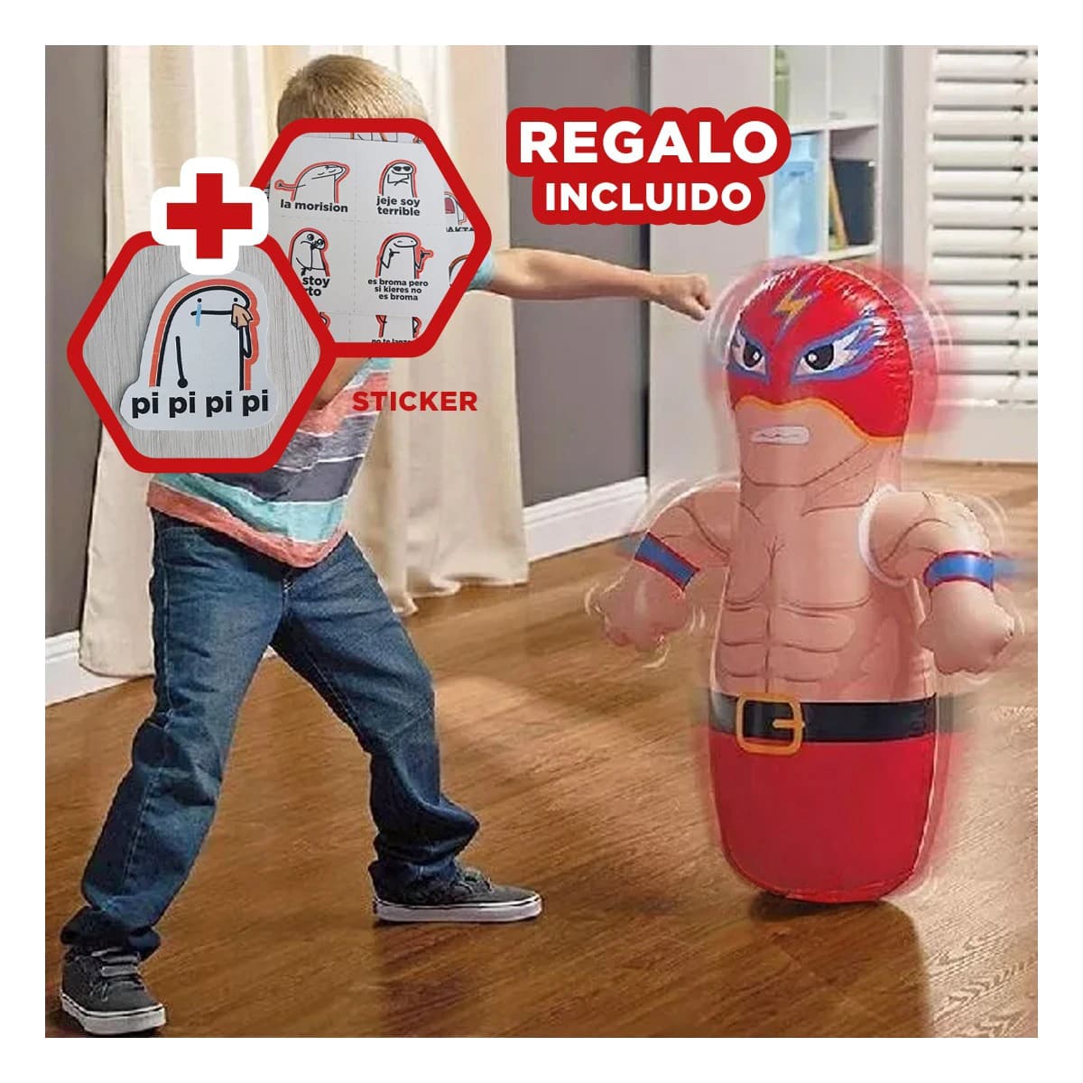 PACK9 PORFIADO CON DISEÑO DE LUCHADOR ROJO Y+REGALO STICKERS - 1