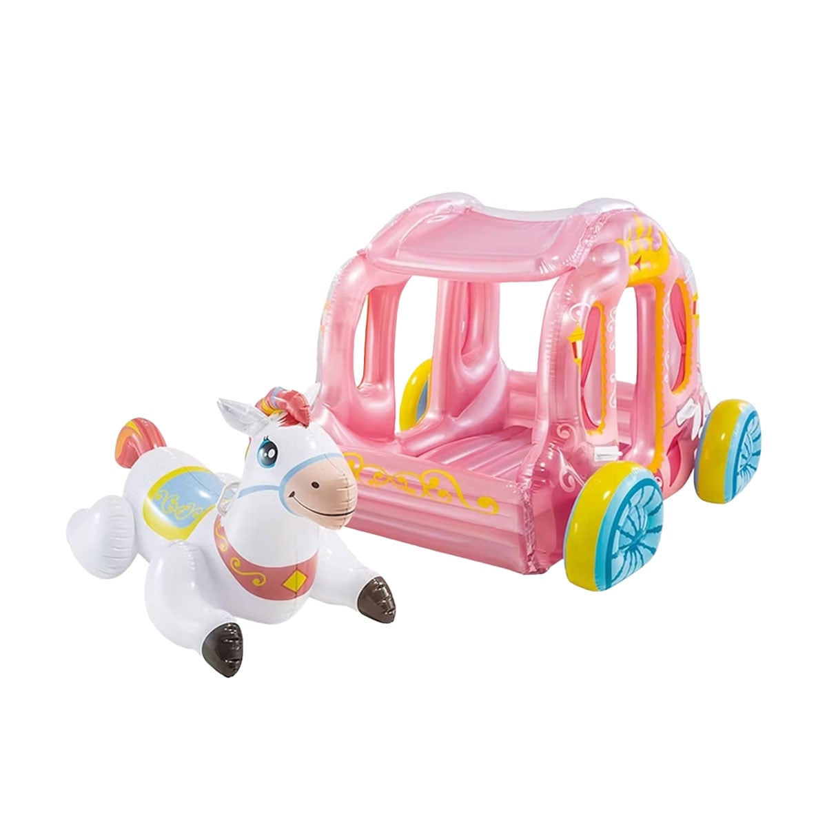 PACK3 CARRUAJE INFLABLE DE PRINCESA ROSADO Y+PAPEL DE REGALO - 4
