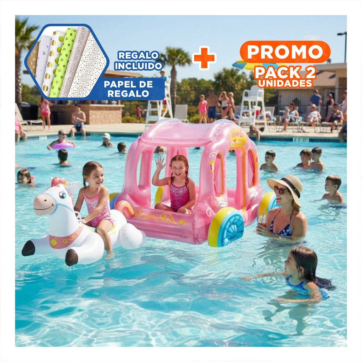PACK2 CARRUAJE DE PRINCESA CON VALVULA SEGURA PARA UN INFLADO RAPIDO Y+PAPEL REGALO - 1