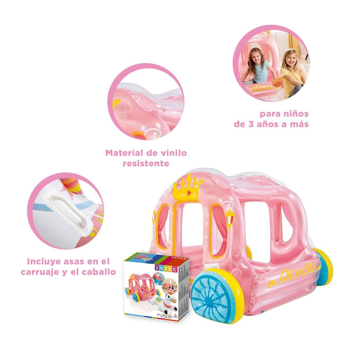 PACK4 FLOTADOR DE PRINCESA CARRUAJE INTEX 1.45 X 1.35 X 1.04 M PARA PLAYA - 2