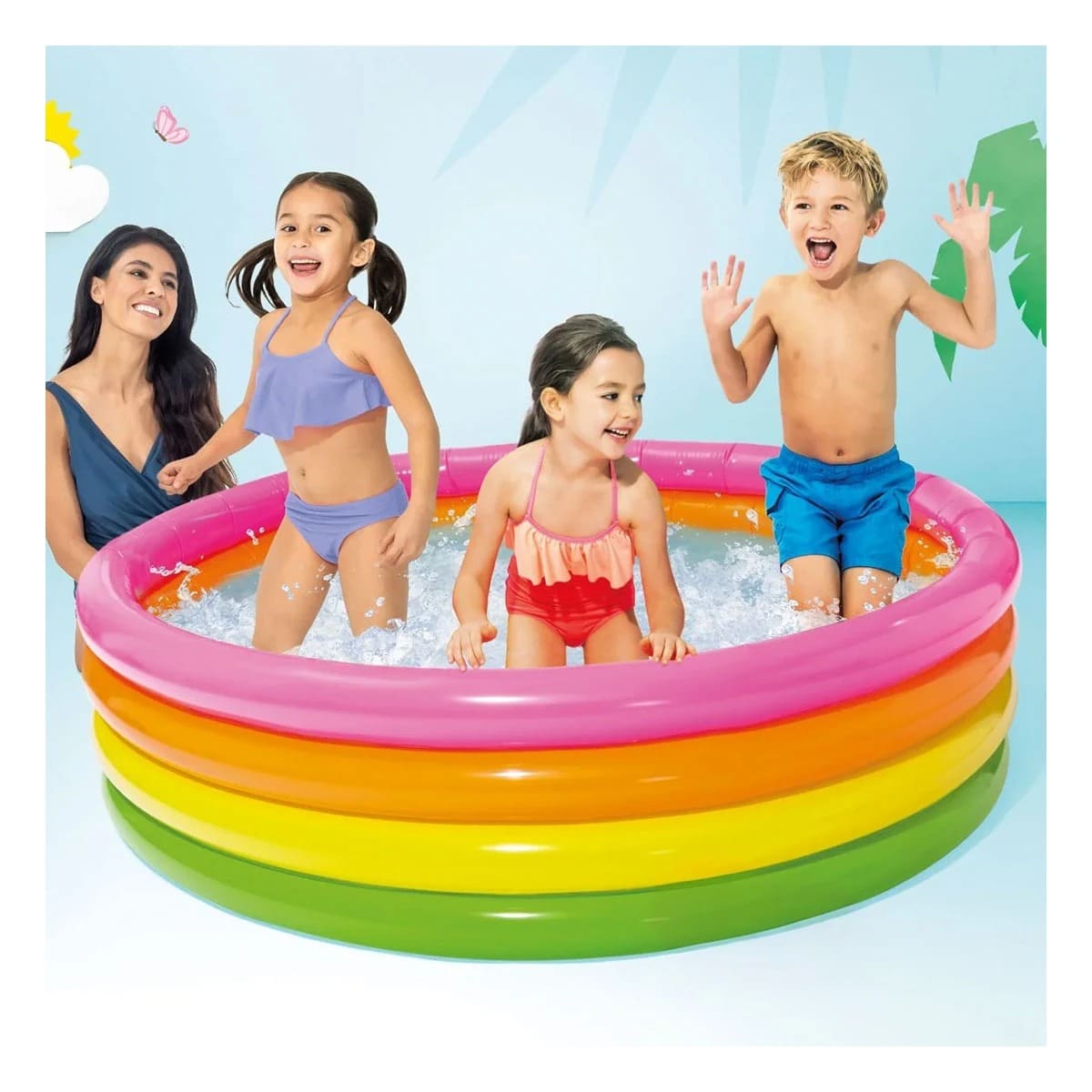 PACK5 PISCINA ARCOIRIS EN MULTICOLOR Y+BANDERITAS ADHESIVAS - 1