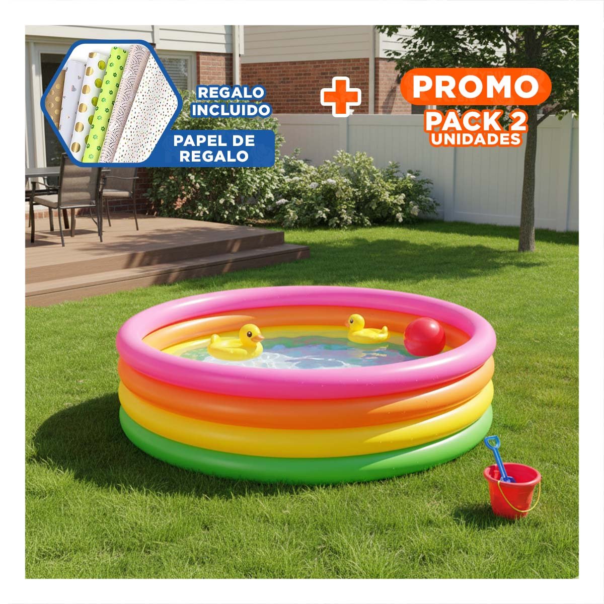 PACK2 ACCESORIO DE VERANO ARCOIRIS 168X46CM PARA UN BUEN DESARROLLO SENSORIAL Y+PAPEL REGALO - 1