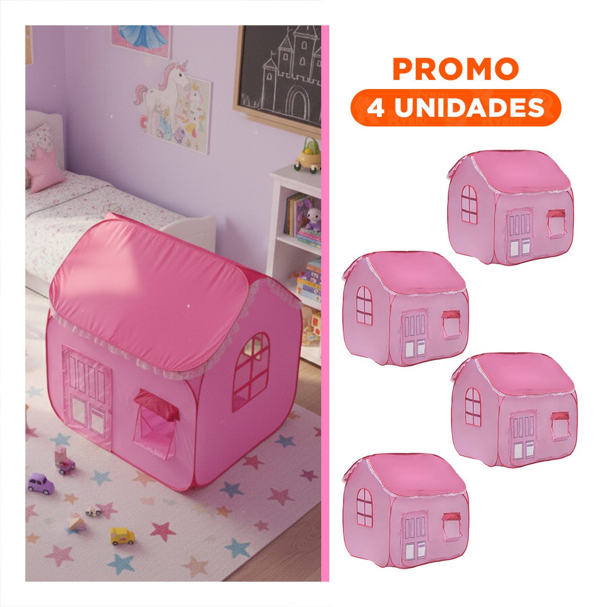 PACK4 HABITACION DE MATERIAL NO TOXICO ROSADO 104 X 92 X 92 PARA SU HIJA Y+REGALO STICKER - 1