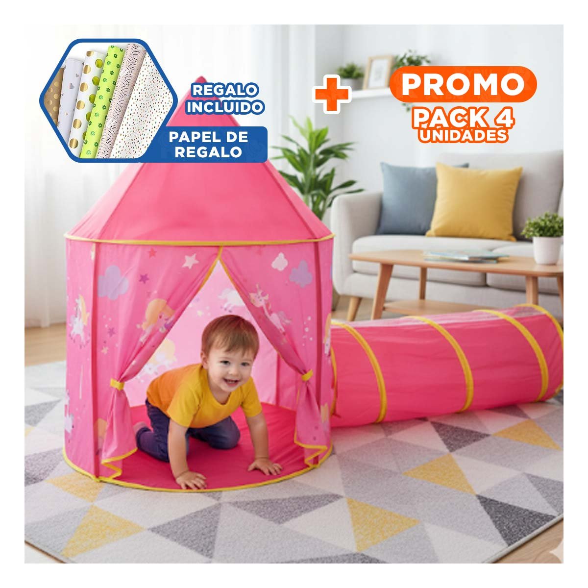 PACK4 HABITACION DE JUGUETE DE 2 PIEZAS ROSADO PARA NIÑAS CON ESTILO Y+PAPEL REGALO - 1
