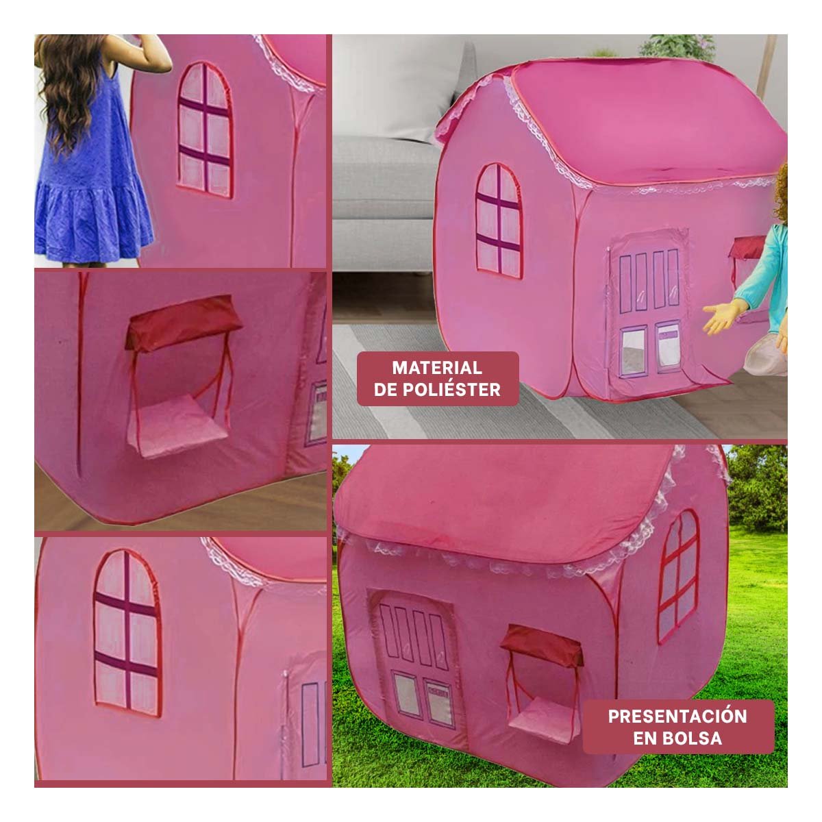 PACK6 MANSION DE ENTRETENIMIENTO FISICO ROSADO 104 X 92 X 92 PARA EL ROL Y+PAPEL REGALO - 3