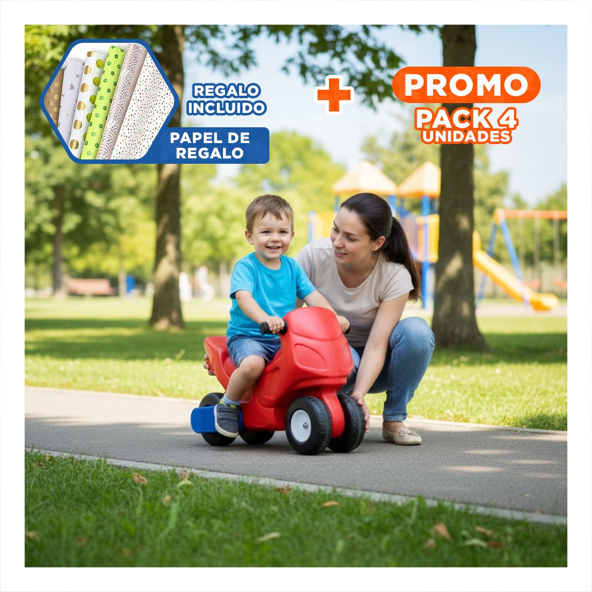 PACK4 ACCESORIO DE JUEGO 42CMX26CMX40CM CON MOTO PARA NIÑOS CON MUCHA ENERGIA Y+PAPEL REGALO - 1