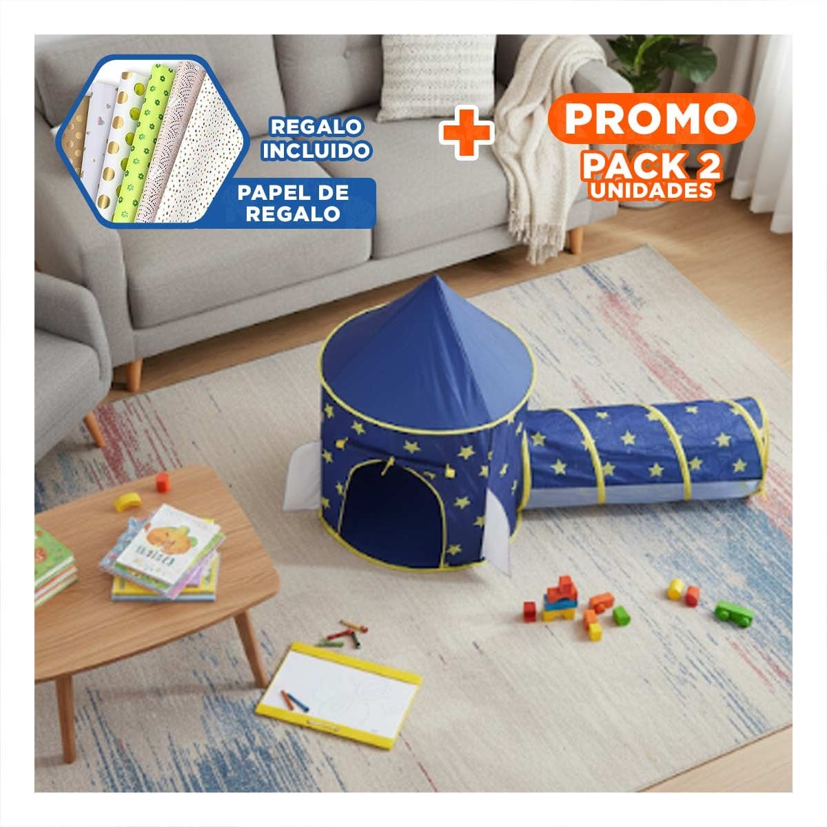 PACK2 ESTANCIA DE COLOR VIBRANTE DE 2 PIEZAS AZUL PARA ATENCION Y+PAPEL REGALO - 1