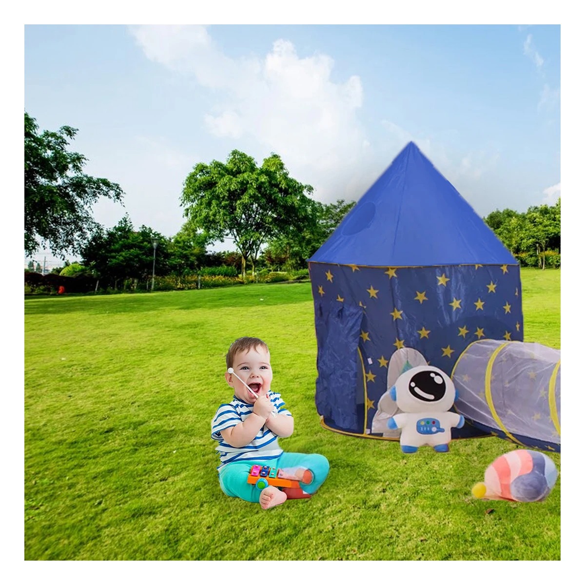 PACK3 JUEGO RESISTENTE PARA NINO EN AZUL Y+PAPEL DE REGALO - 1