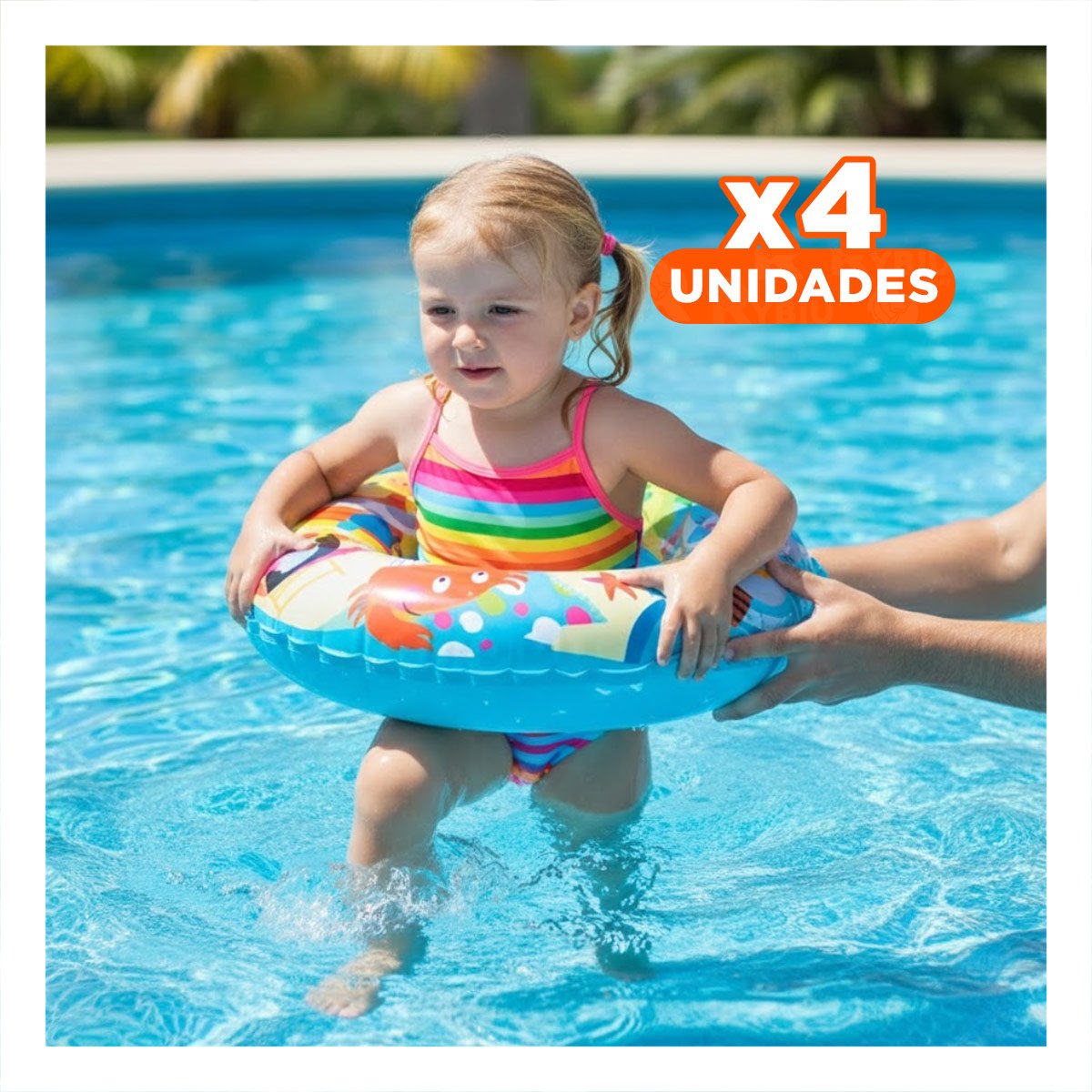 PACK4 FLOTADOR ARO CELESTE DE 61 CM CON DISENO DE PLAYA PARA PISCINA FAMILIAR - 1