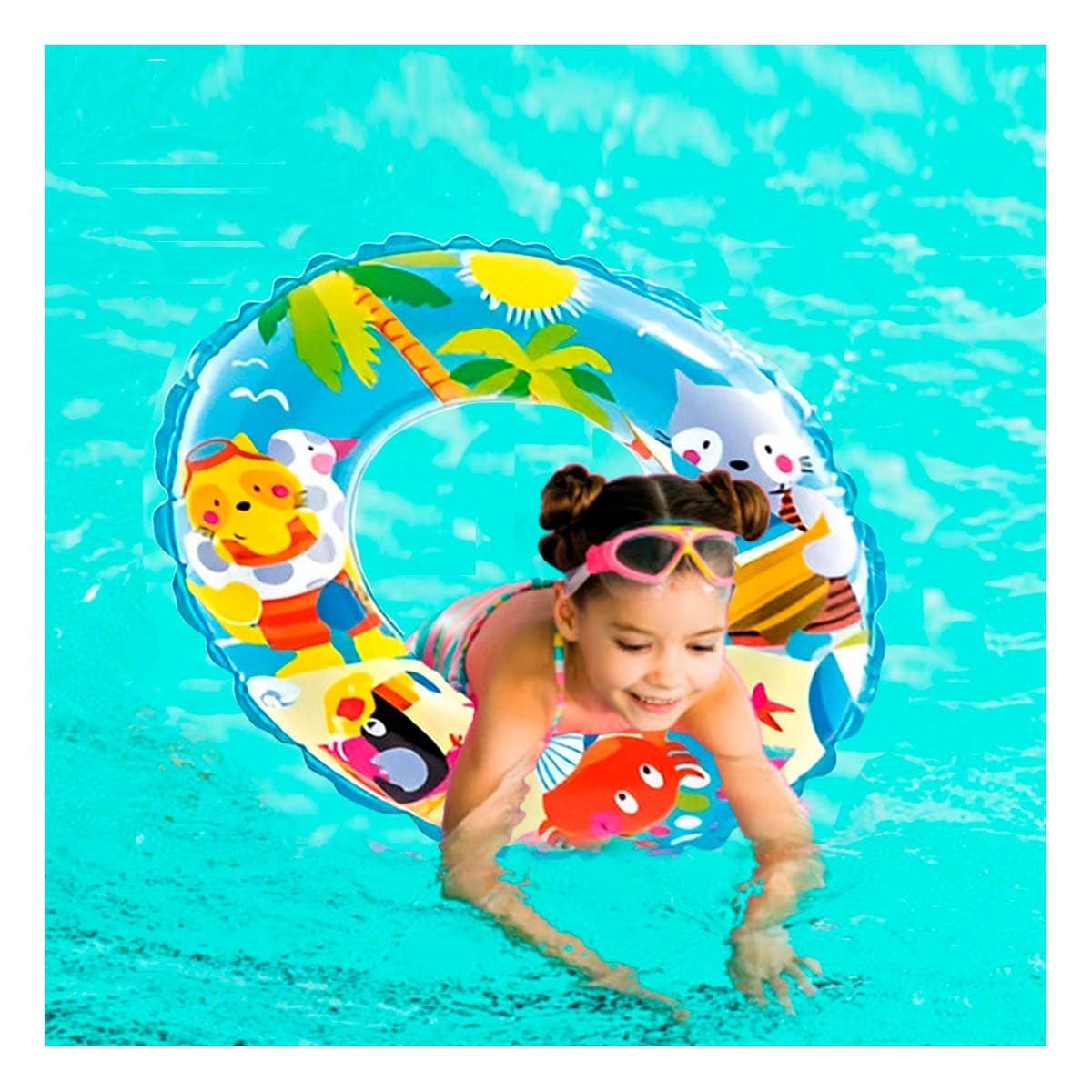 PACK4 FLOTADOR ARO CELESTE DE 61 CM CON DISENO DE PLAYA PARA PISCINA FAMILIAR - 2
