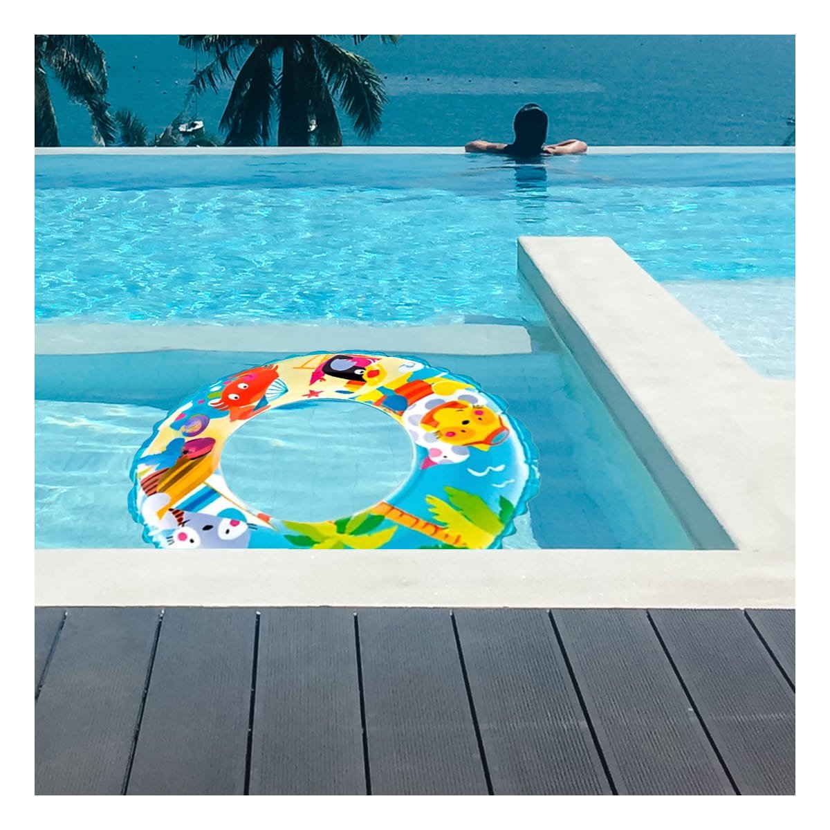 PACK4 FLOTADOR ARO CELESTE DE 61 CM CON DISENO DE PLAYA PARA PISCINA FAMILIAR - 5