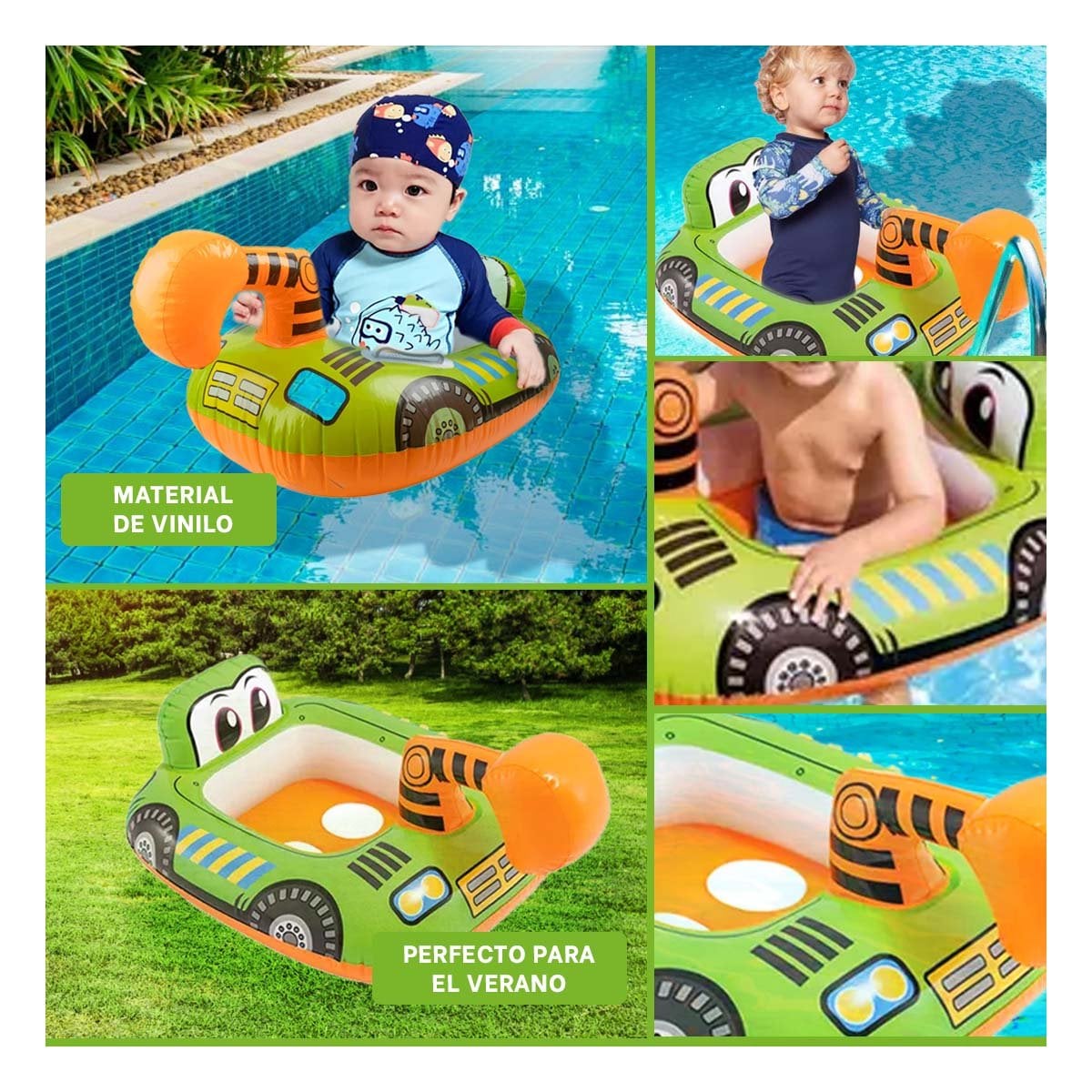 PACK2 FLOTADOR VERDE DE EXCAVADORA PARA NIÑOS CON DISEÑO PRACTICO Y+PAPEL REGALO - 3
