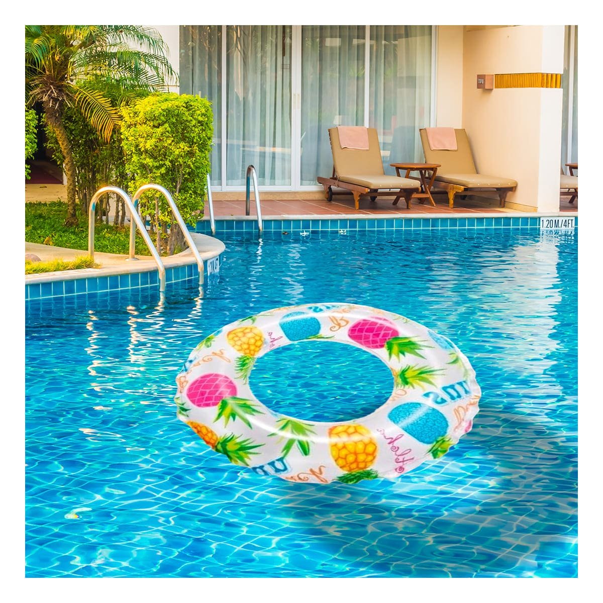 PACK2 FLOTADOR CIRCULAR DE 61 CM CON DISEÑO TROPICAL DE PIÑA PARA VERANO Y+PAPEL REGALO - 5