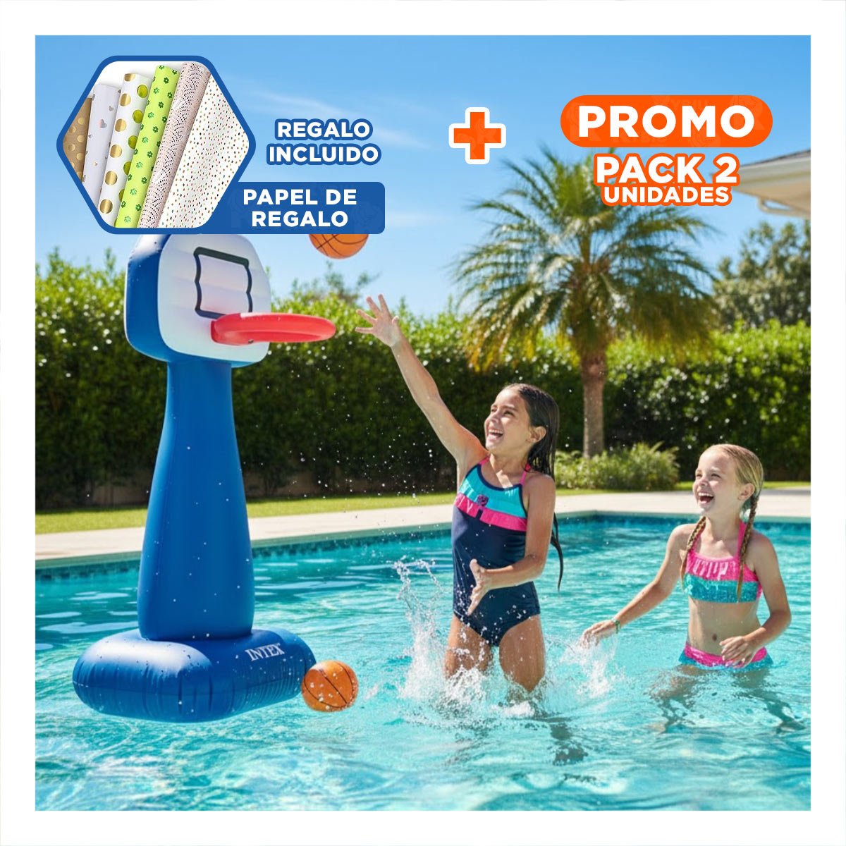PACK2 CANASTA HINCHABLE DE BALONCESTO PARA NINOS JUEGO FAMILIAR DIVERTIDO Y+PAPEL REGALO - 1