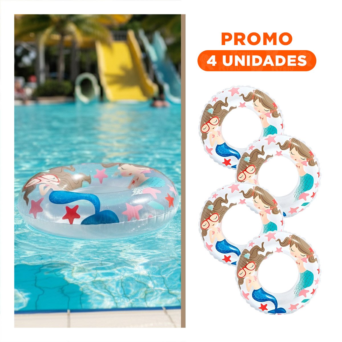 PACK2 FLOTADOR CIRCULAR BLANCO CON DIBUJOS DE SIRENA PARA PISCINA EN CASA Y+PAPEL REGALO - 1