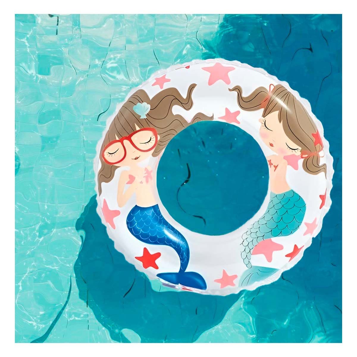 PACK2 FLOTADOR CIRCULAR BLANCO CON DIBUJOS DE SIRENA PARA PISCINA EN CASA Y+PAPEL REGALO - 2